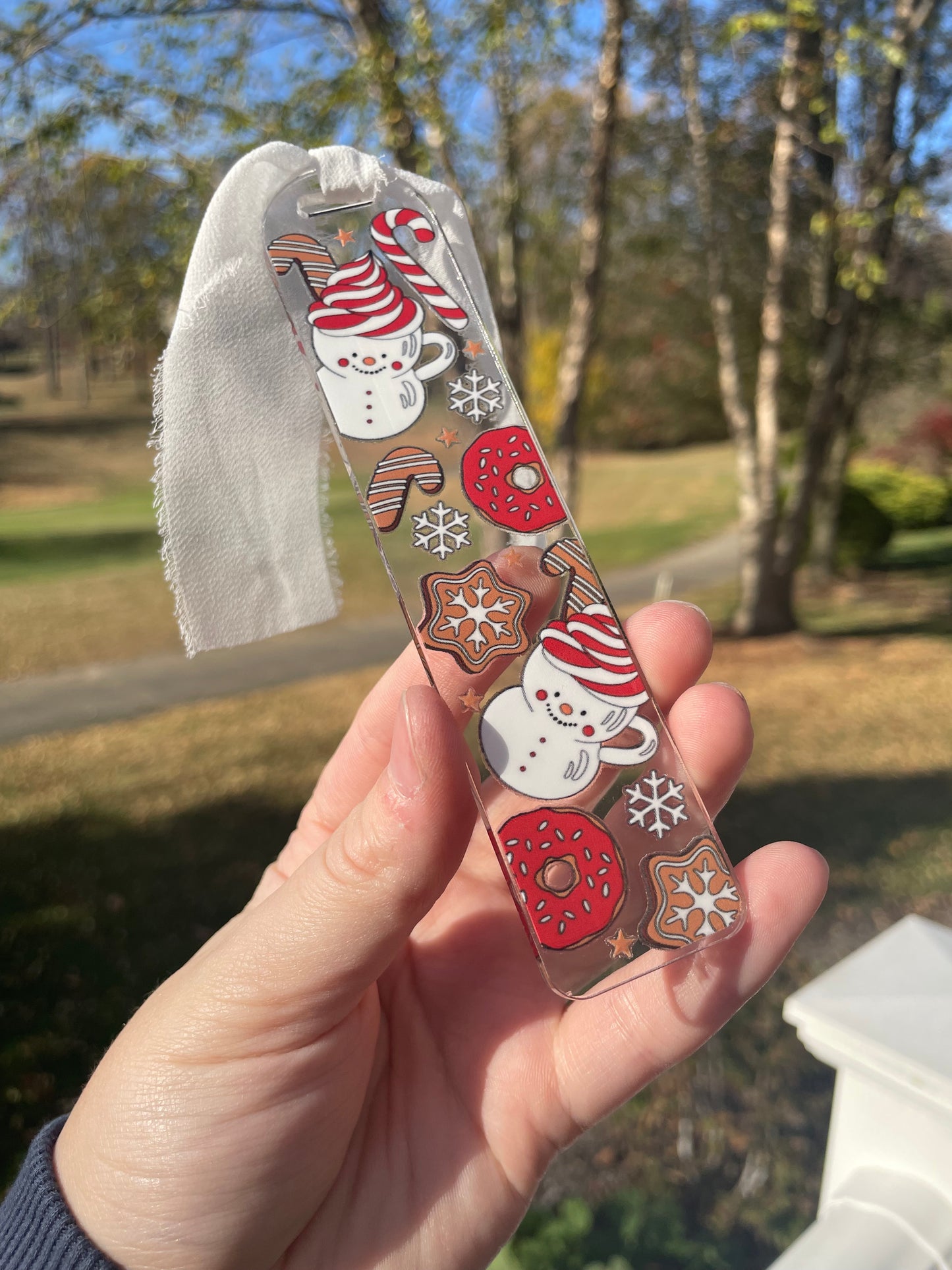 Hot Chocolate and Cookies Clear Acrylic Bookmark with Chiffon Ribbon