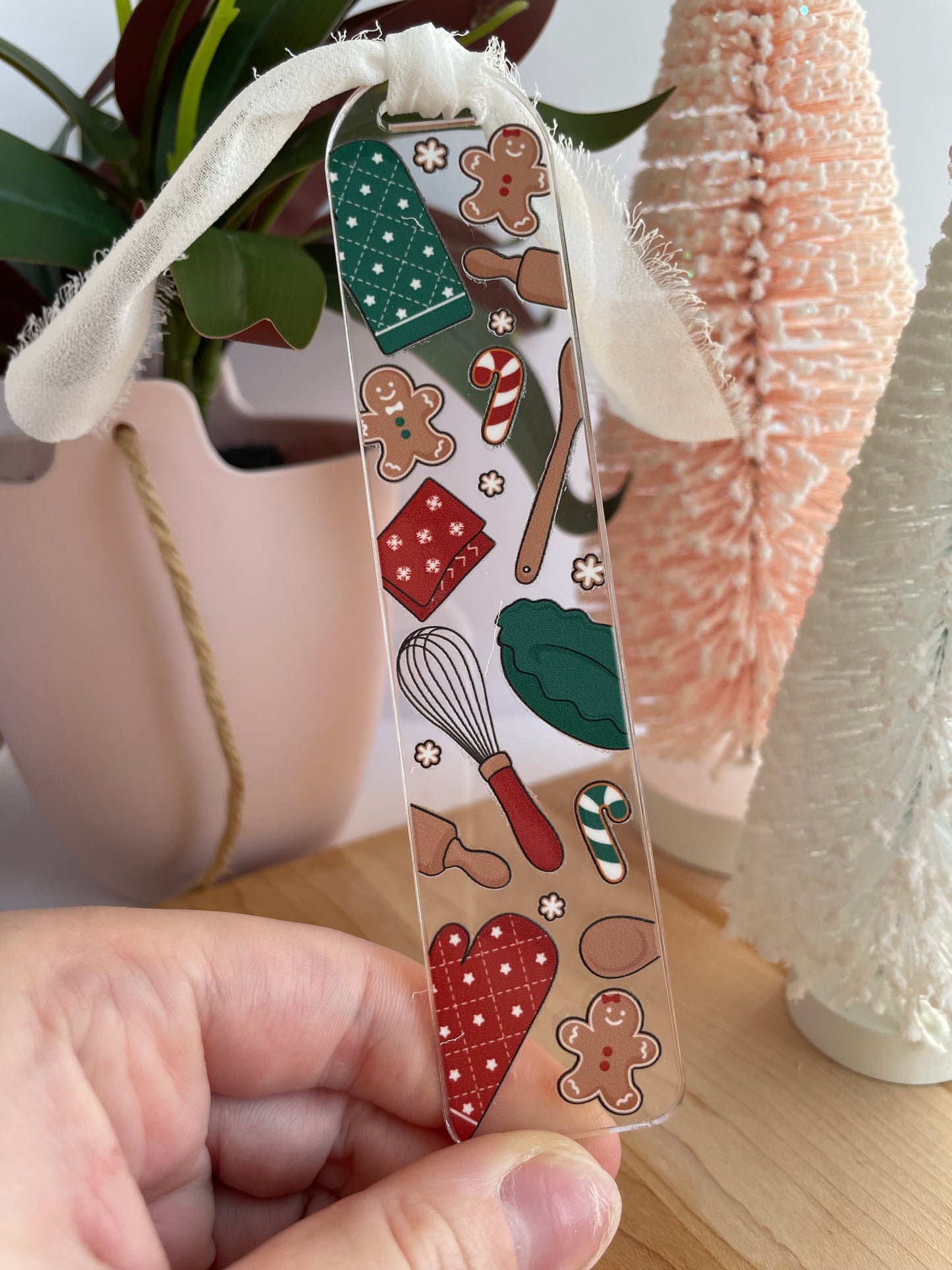Holiday Baking Clear Acrylic Bookmark with Chiffon Ribbon