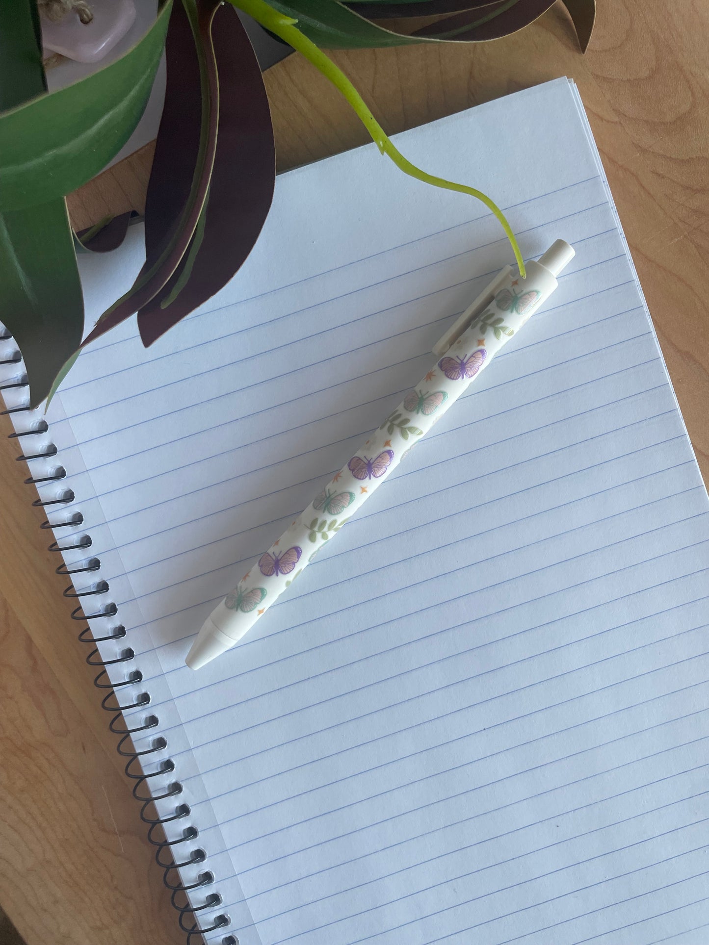 Pastel Butterflies and Flowers Black Ballpoint Pen