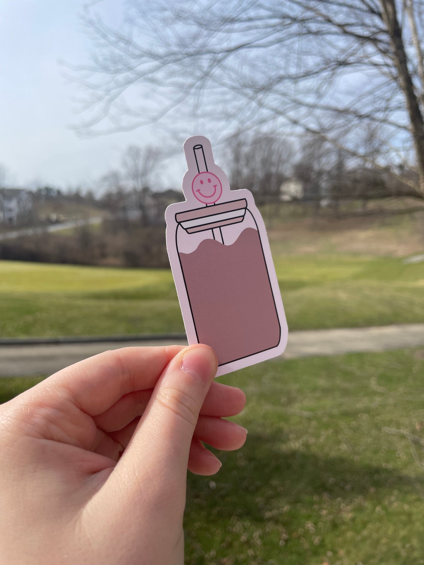 Smiley Iced Coffee Girly Matte Die Cut Sticker