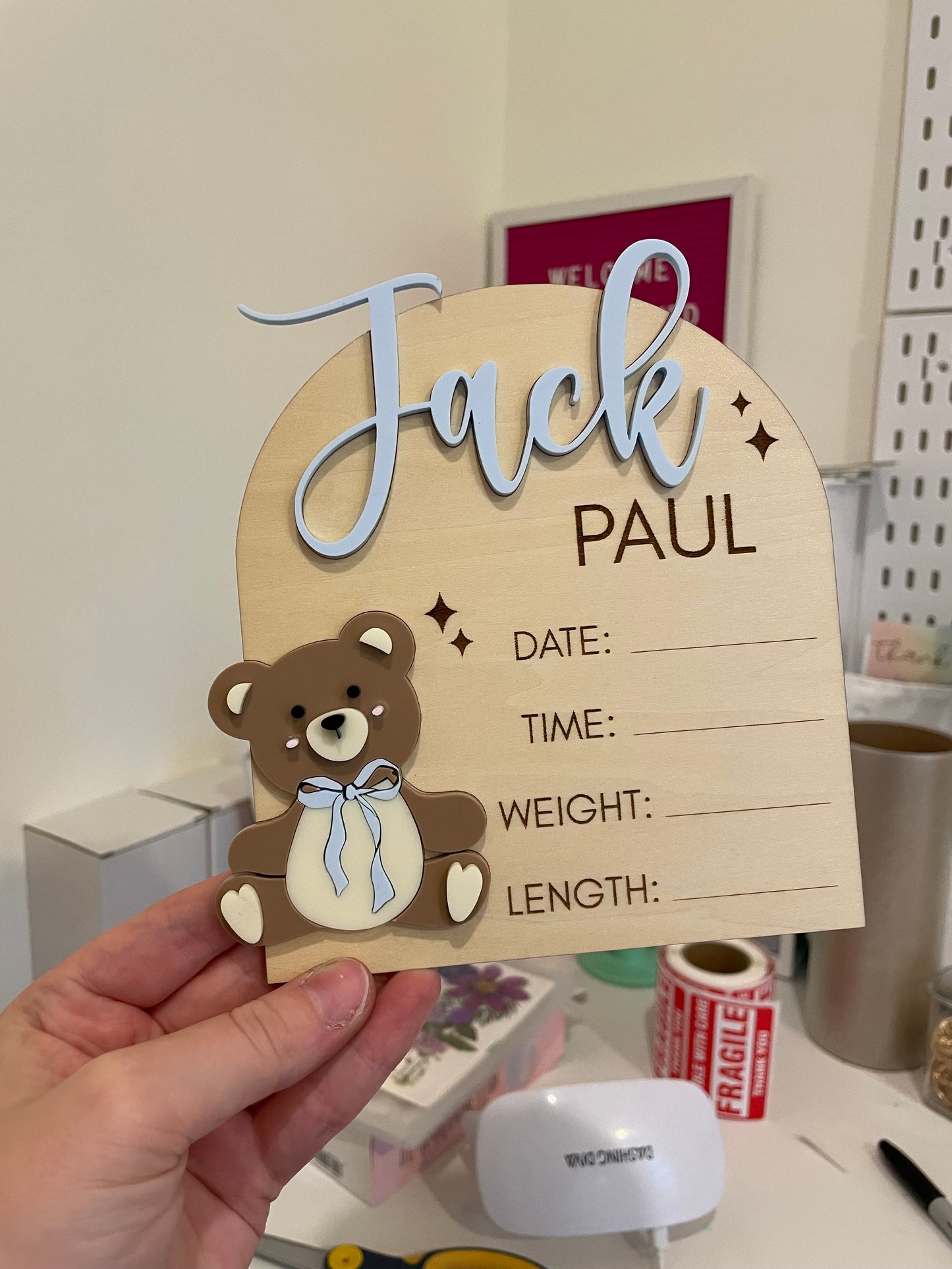Custom Baby Announcement Teddy Bear Sign