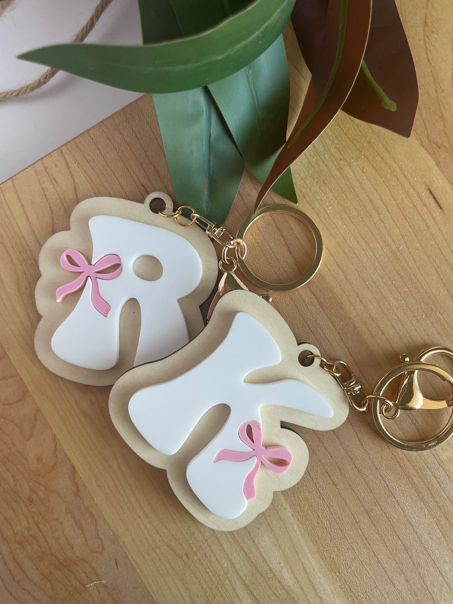 Custom Letter Bow Keychain with Gold Features