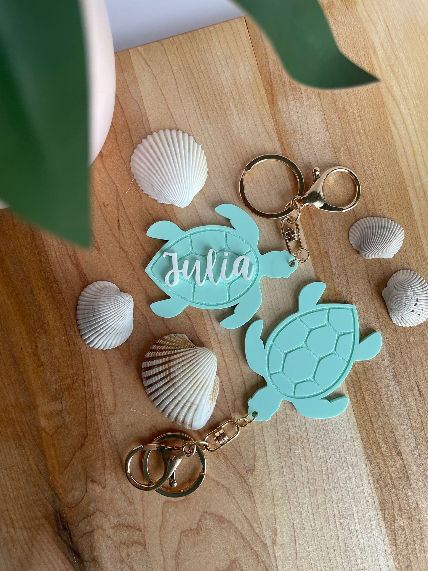 Custom Turtle Keychain with Gold Features