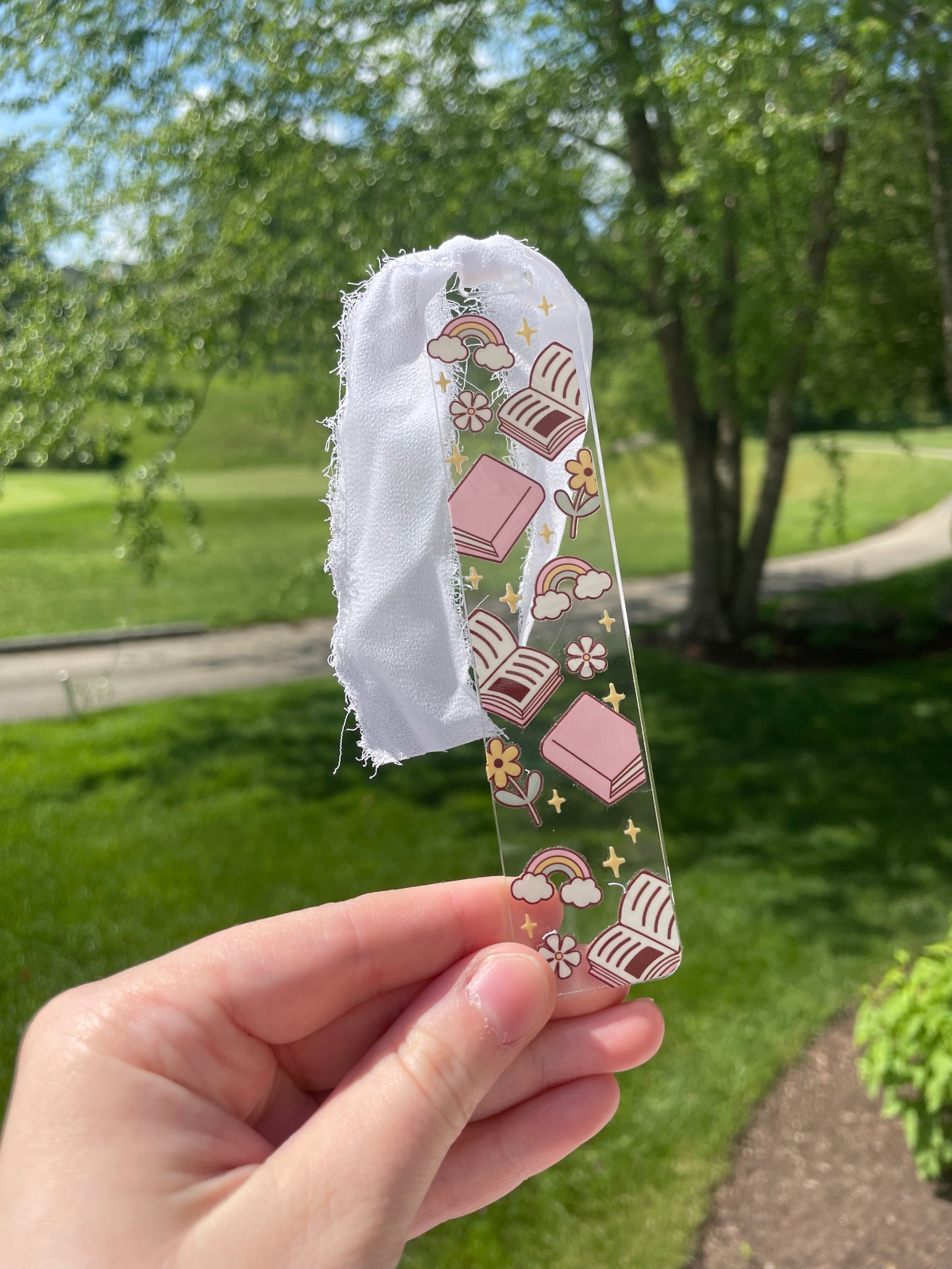 Book Lovers Clear Acrylic Bookmark with Chiffon Ribbon