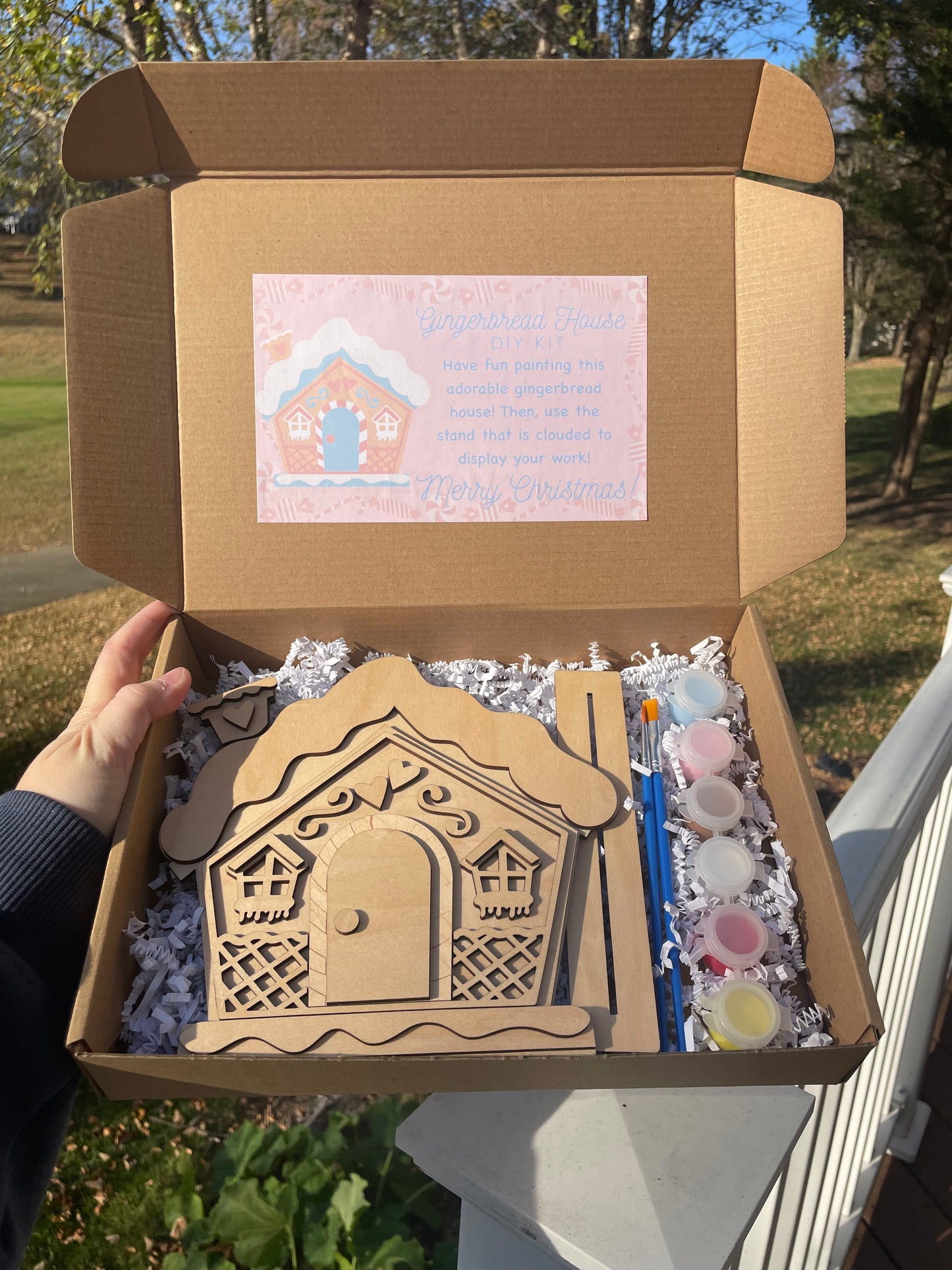 Paint Your Own Holiday Wooden Gingerbread House with Paints and Paintbrushes Included
