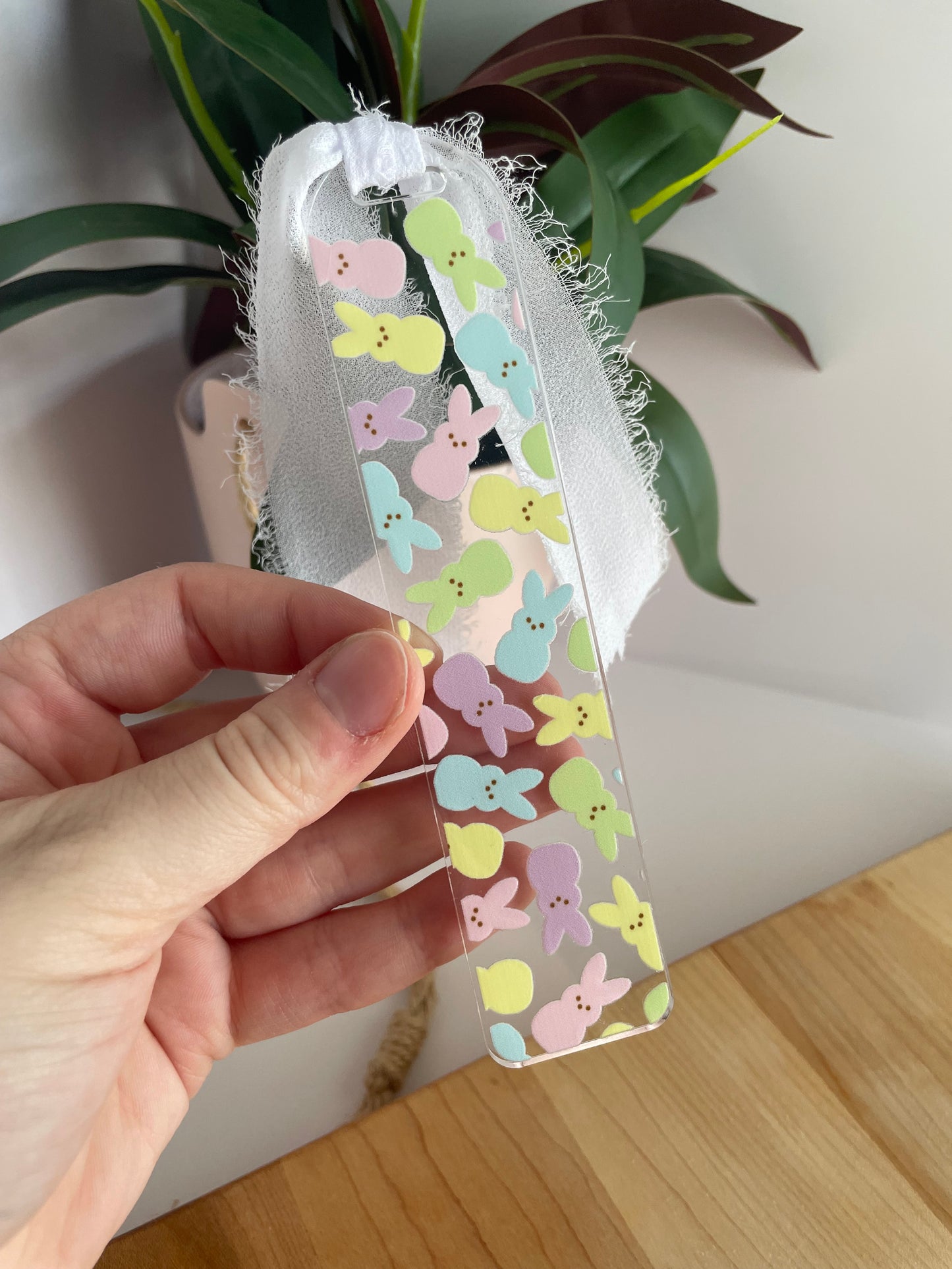 Easter Peeps Clear Acrylic Bookmark with Chiffon Ribbon
