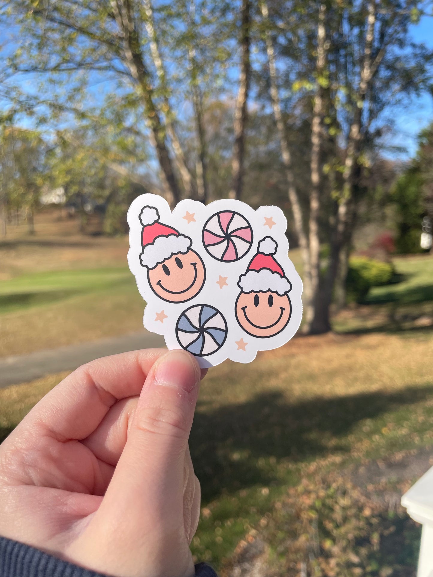 Santa Smiley Faces and Candies Matte Die Cut Sticker