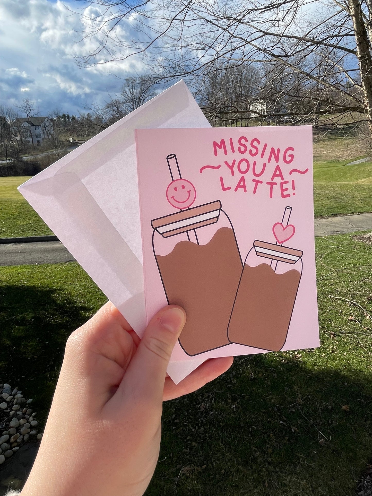 Missing You A Latte Adorable Greeting Card with White Envelope
