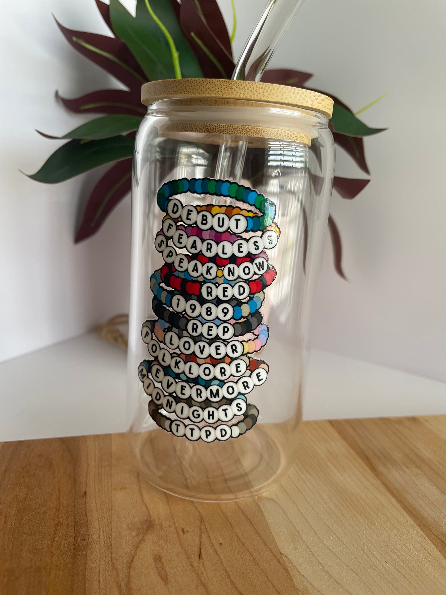 Swiftie Bracelets Glass Cup with Bamboo Lid and Glass Straw