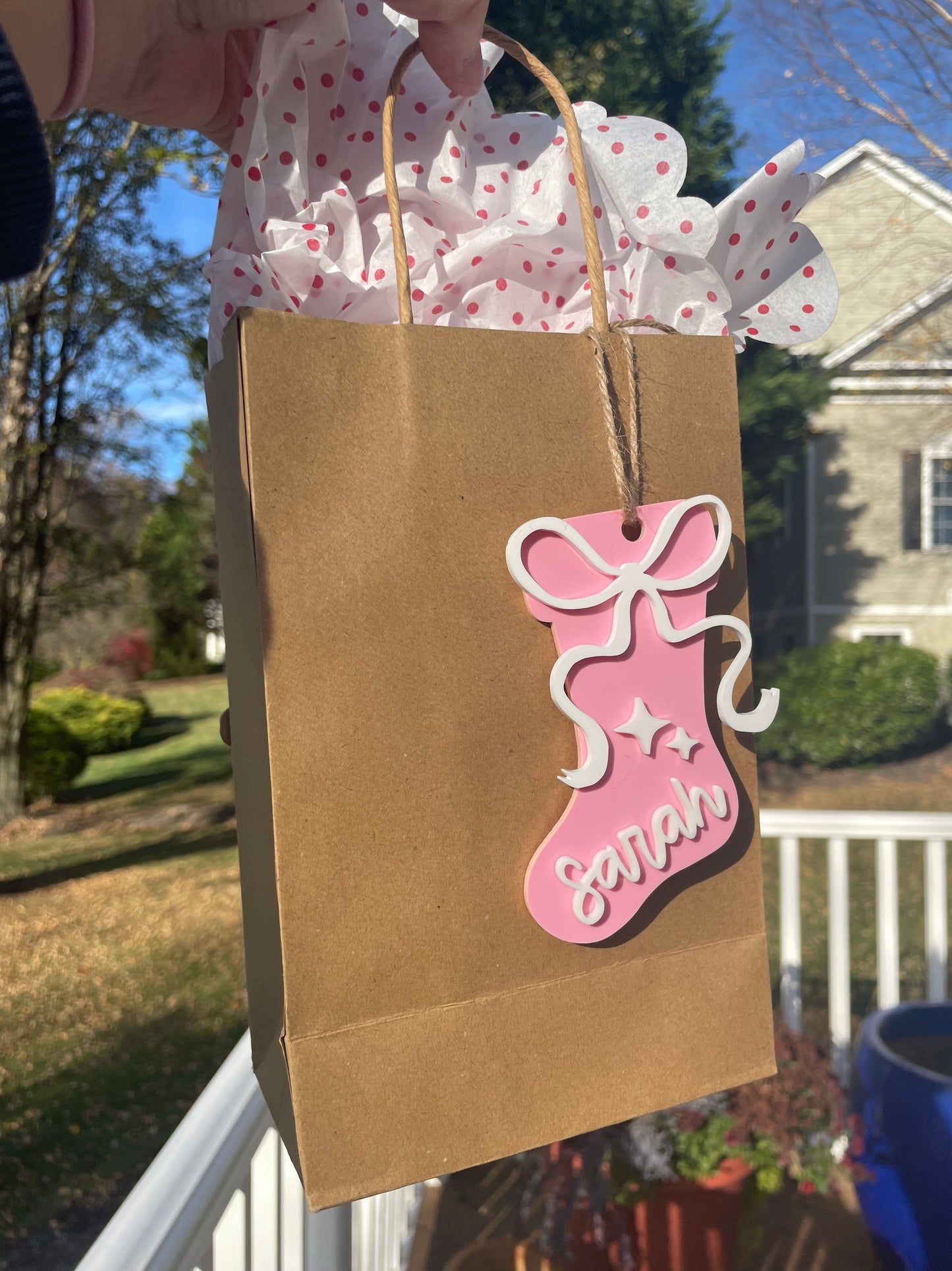 Holiday Stocking Custom Name Gift Tag with Twine