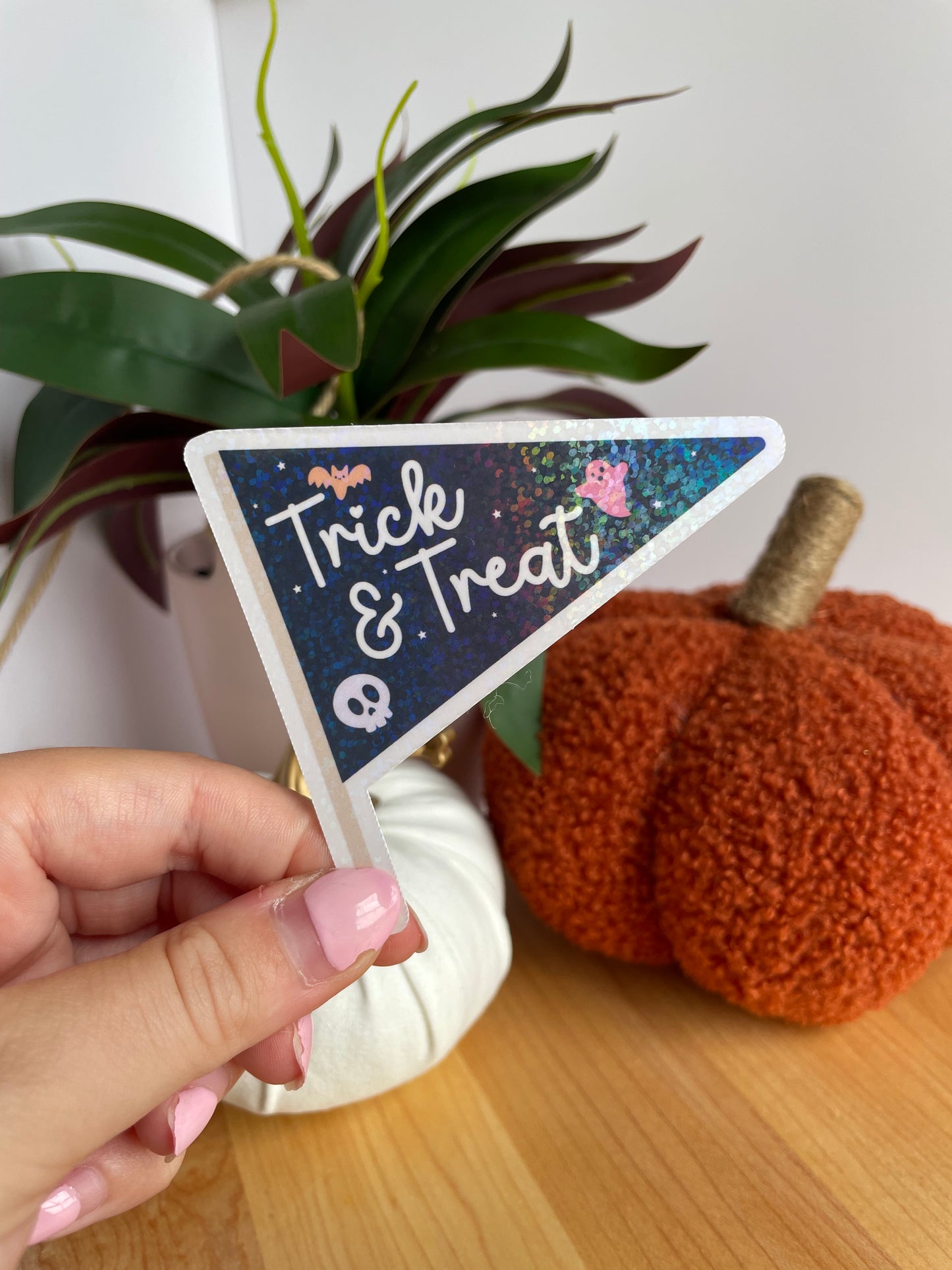 Trick & Treat Pendant Flag Sparkly Glossy Sticker
