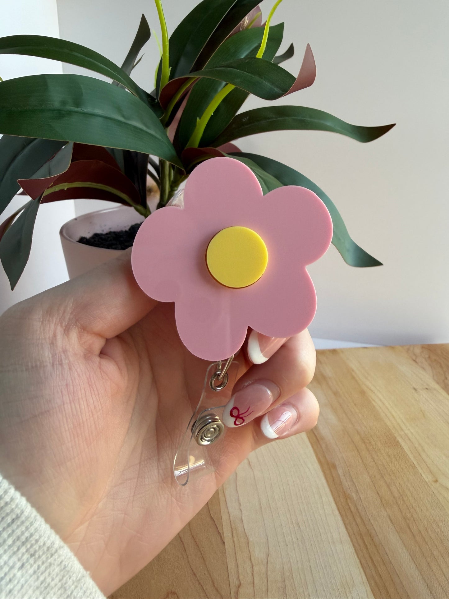 Pink/Blue Daisy Flower Acrylic Badge Reel