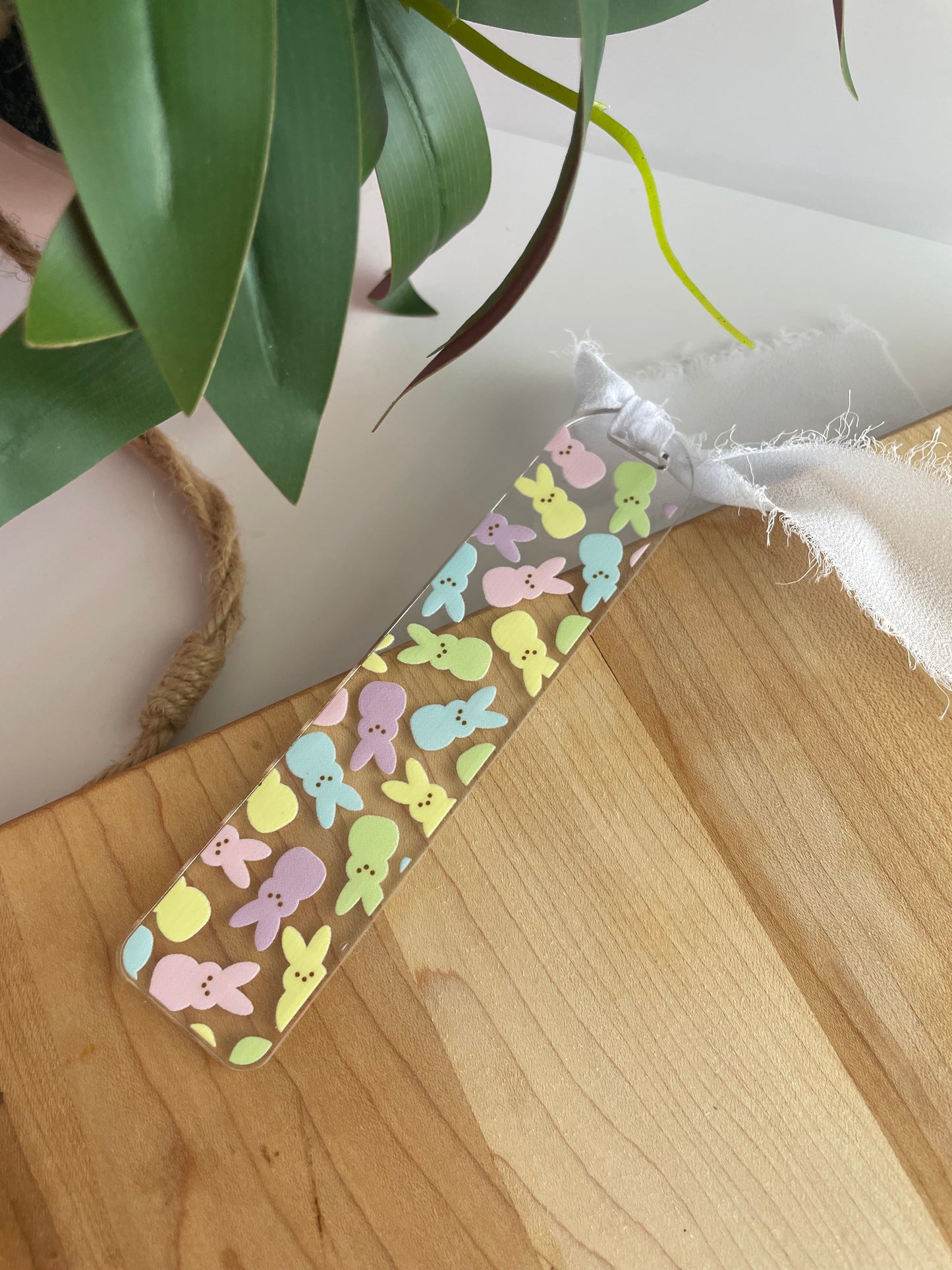 Easter Peeps Clear Acrylic Bookmark with Chiffon Ribbon