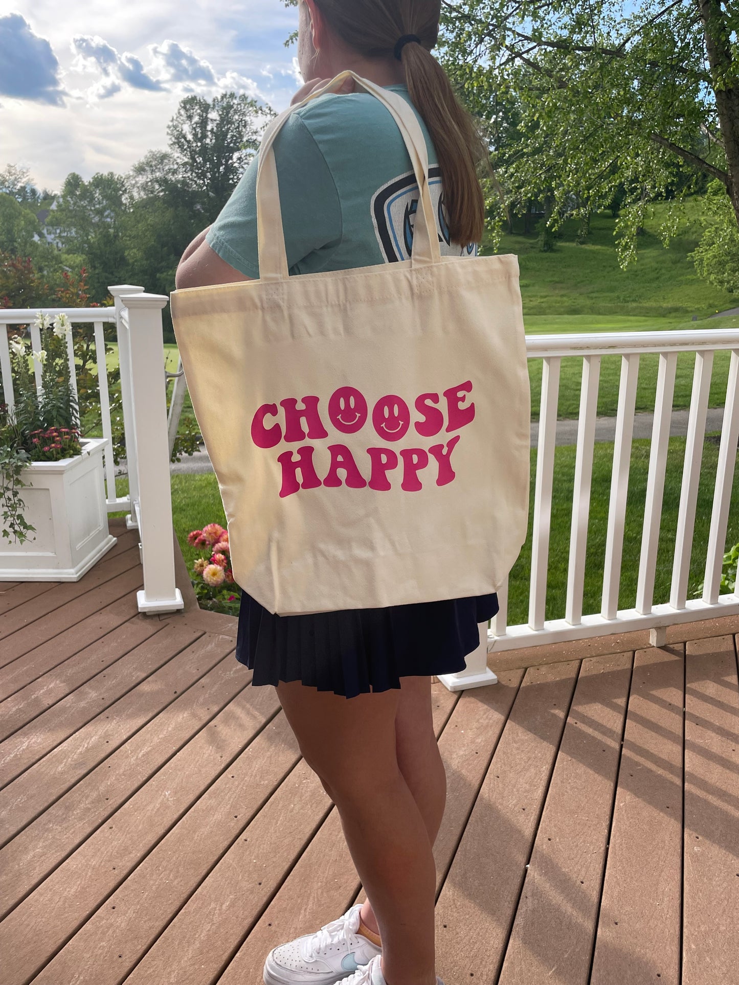 Hot Pink Choose Happy Canvas Tote Bag