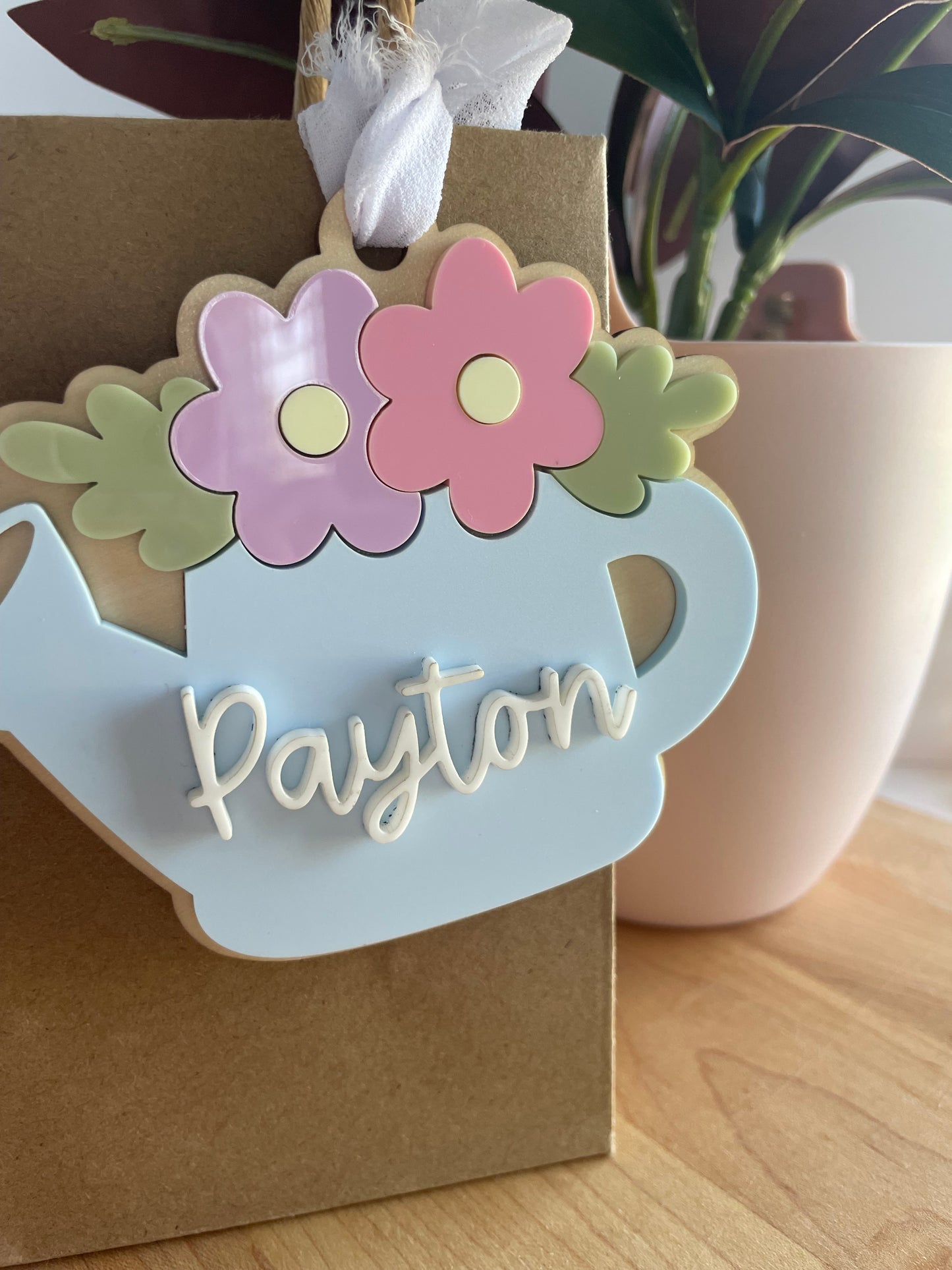Blooming Watering Can Acrylic Gift Tag