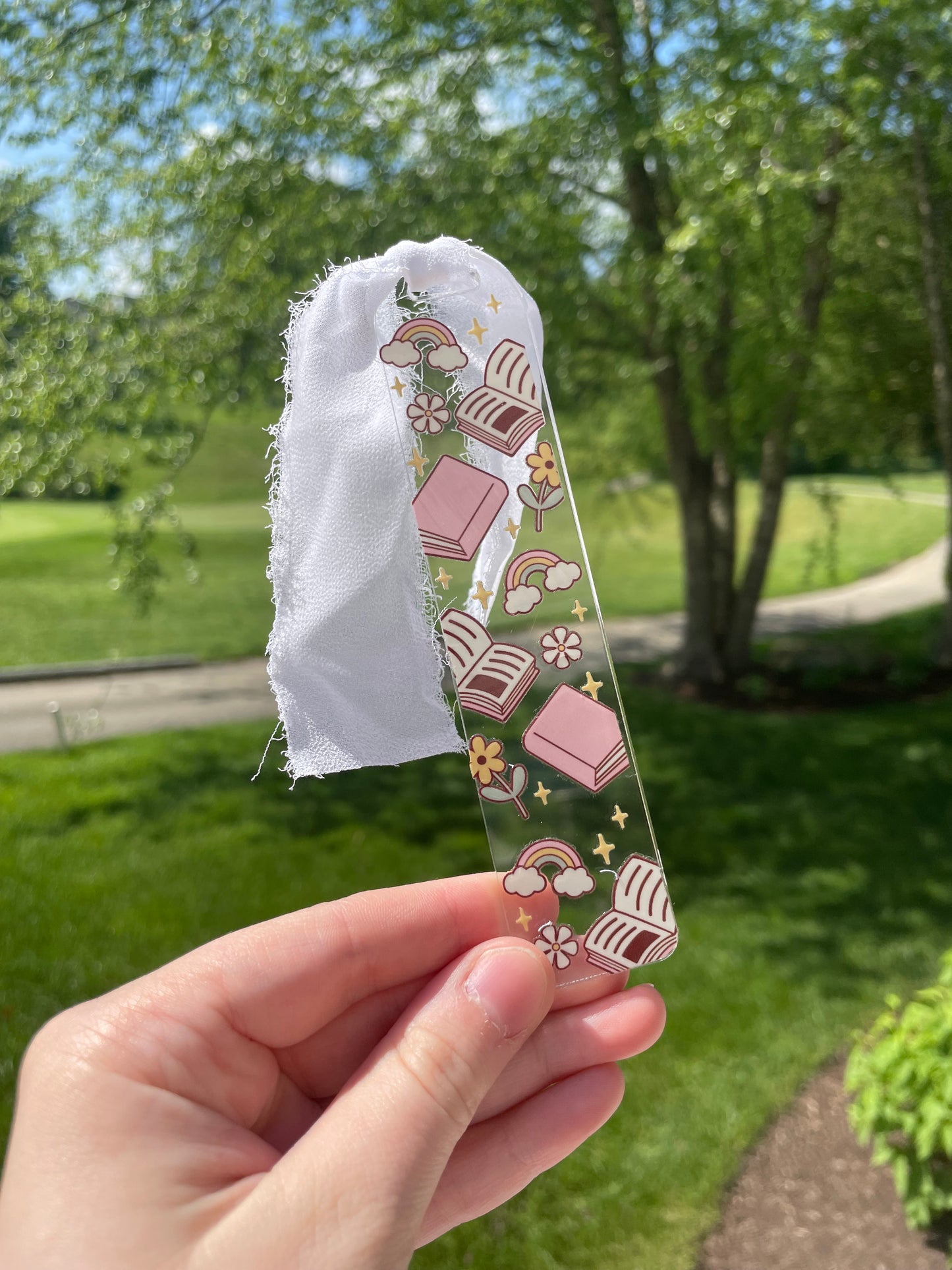 Book Lovers Clear Acrylic Bookmark with Chiffon Ribbon