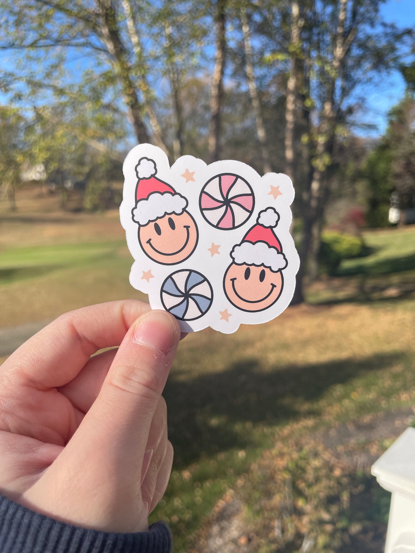 Santa Smiley Faces and Candies Matte Die Cut Sticker