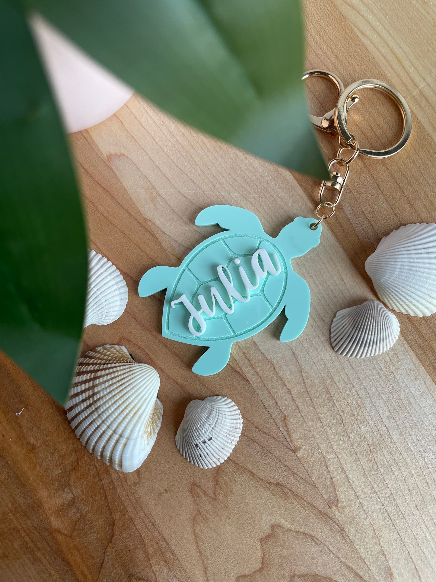 Custom Turtle Keychain with Gold Features