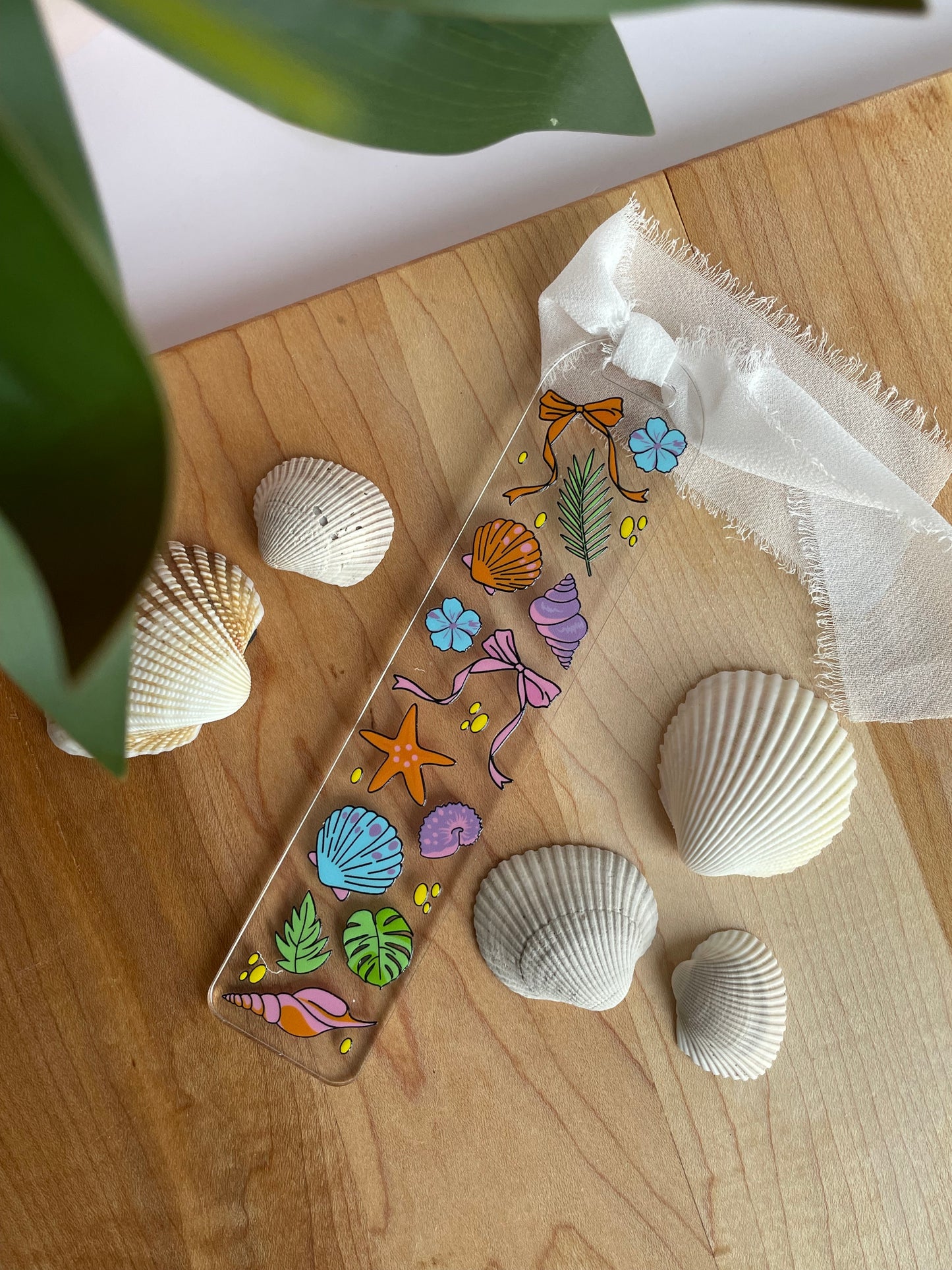 Under the Sea Clear Acrylic Bookmark with Chiffon Ribbon