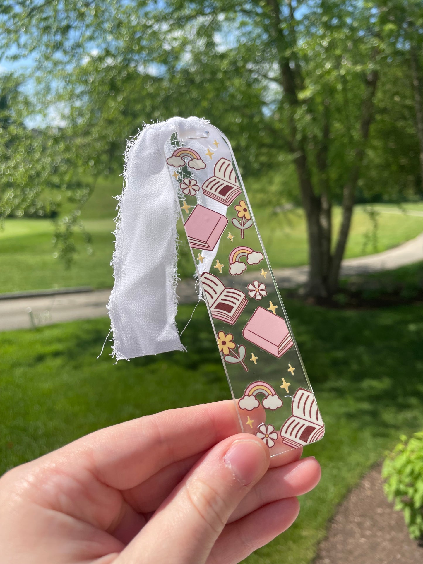 Book Lovers Clear Acrylic Bookmark with Chiffon Ribbon