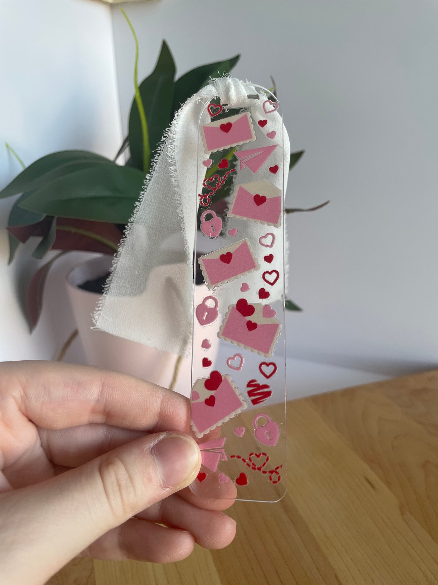Love Letters Clear Acrylic Bookmark with Chiffon Ribbon