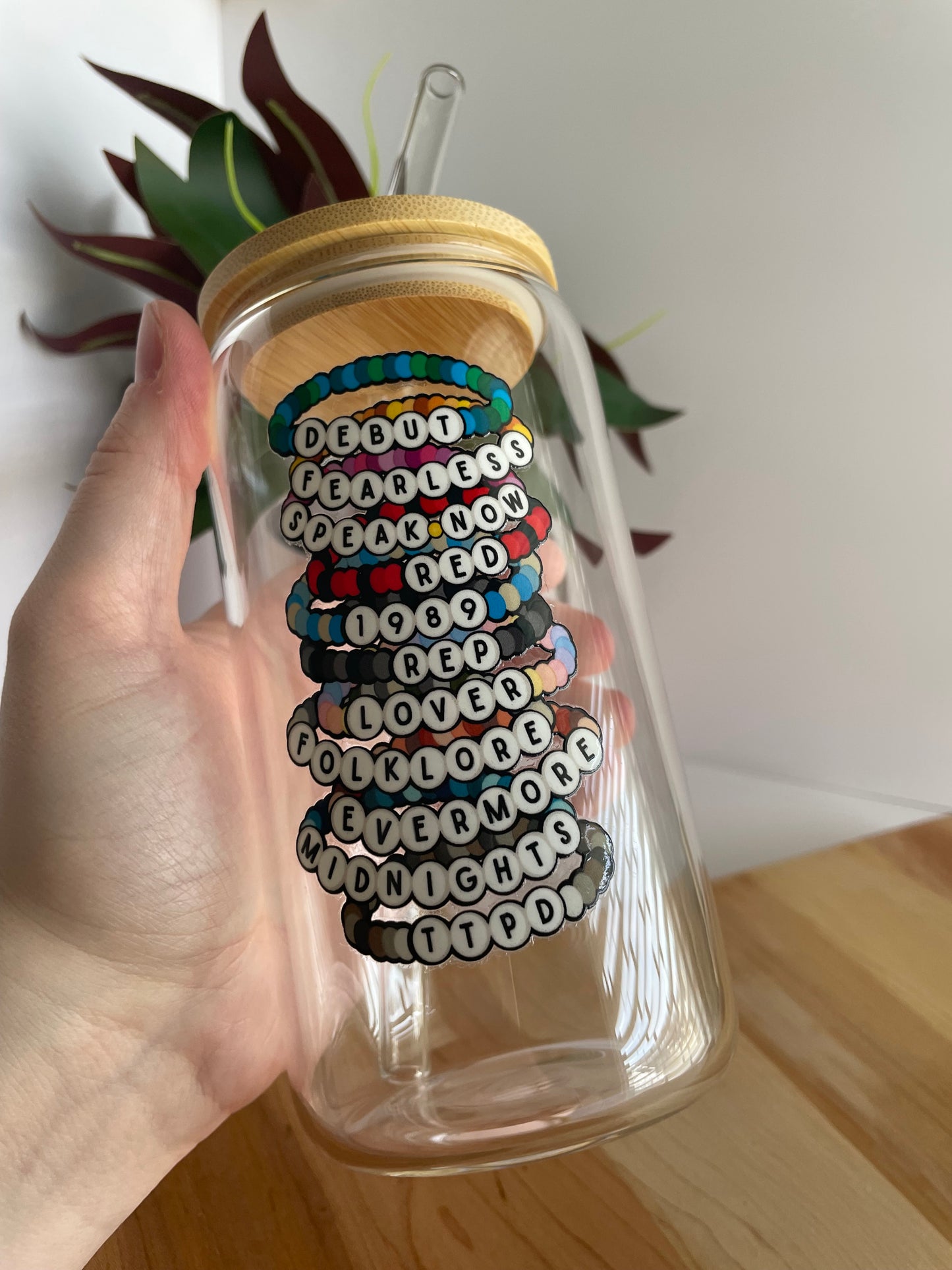 Swiftie Bracelets Glass Cup with Bamboo Lid and Glass Straw