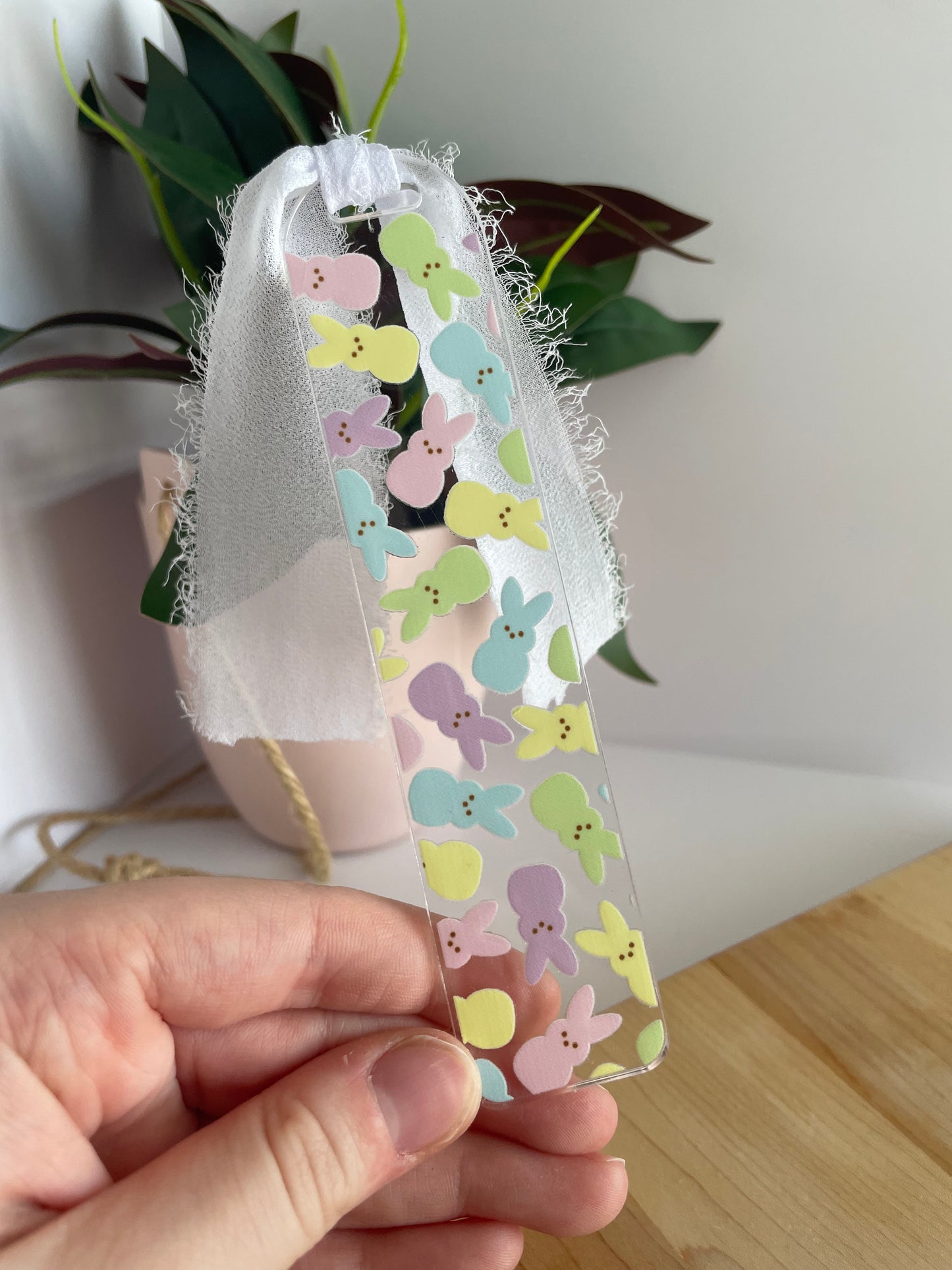 Easter Peeps Clear Acrylic Bookmark with Chiffon Ribbon