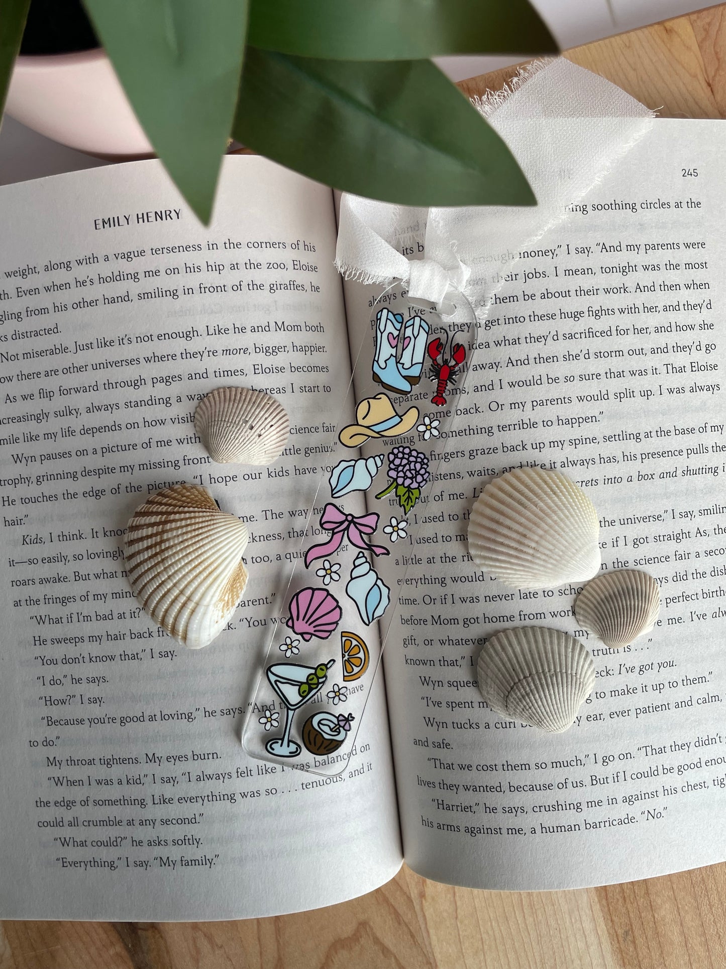 Coastal Girlie Clear Acrylic Bookmark with Chiffon Ribbon