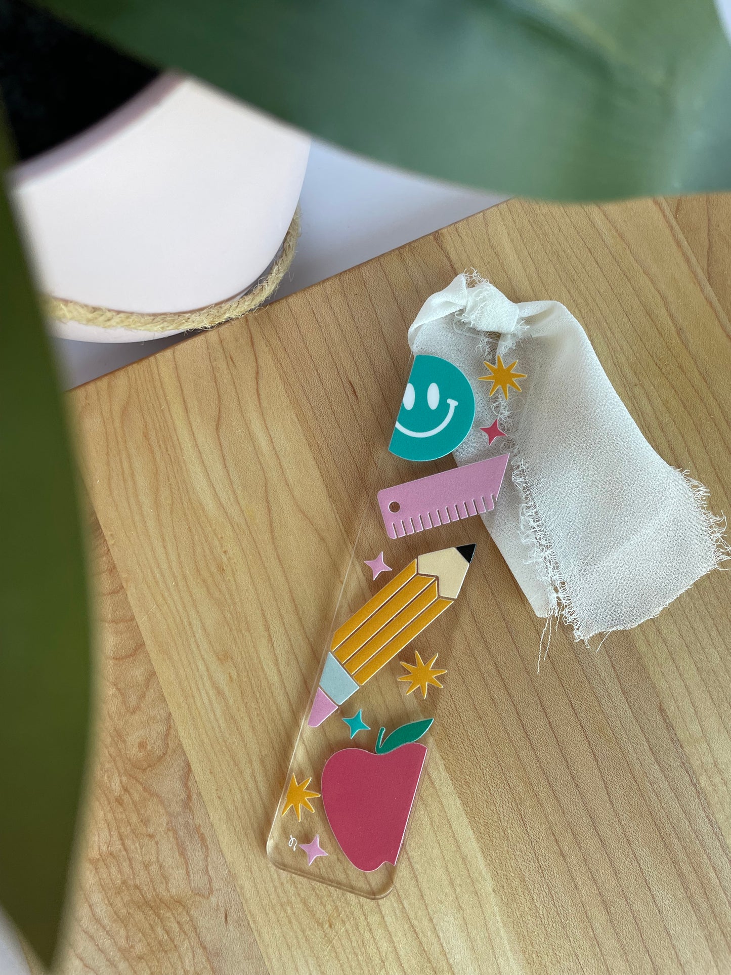 Teacher Supplies Clear Acrylic Bookmark with Chiffon Ribbon