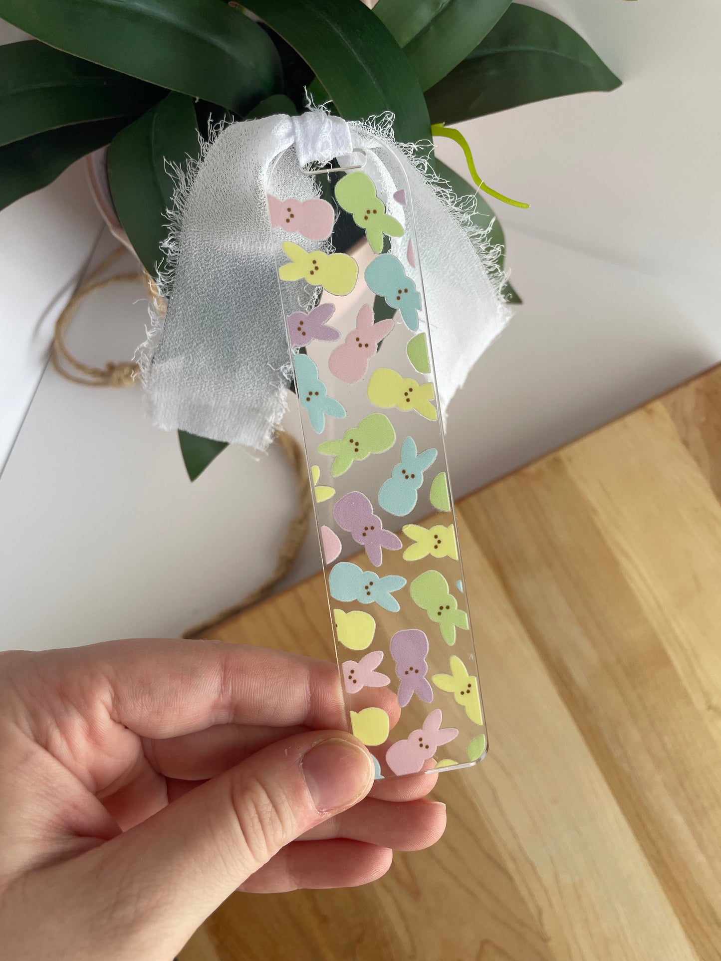 Easter Peeps Clear Acrylic Bookmark with Chiffon Ribbon