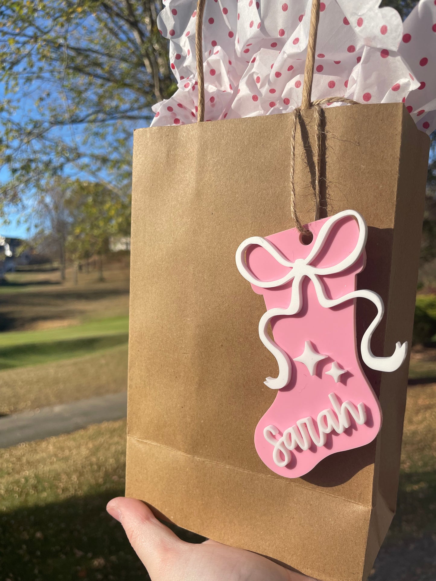 Holiday Stocking Custom Name Gift Tag with Twine