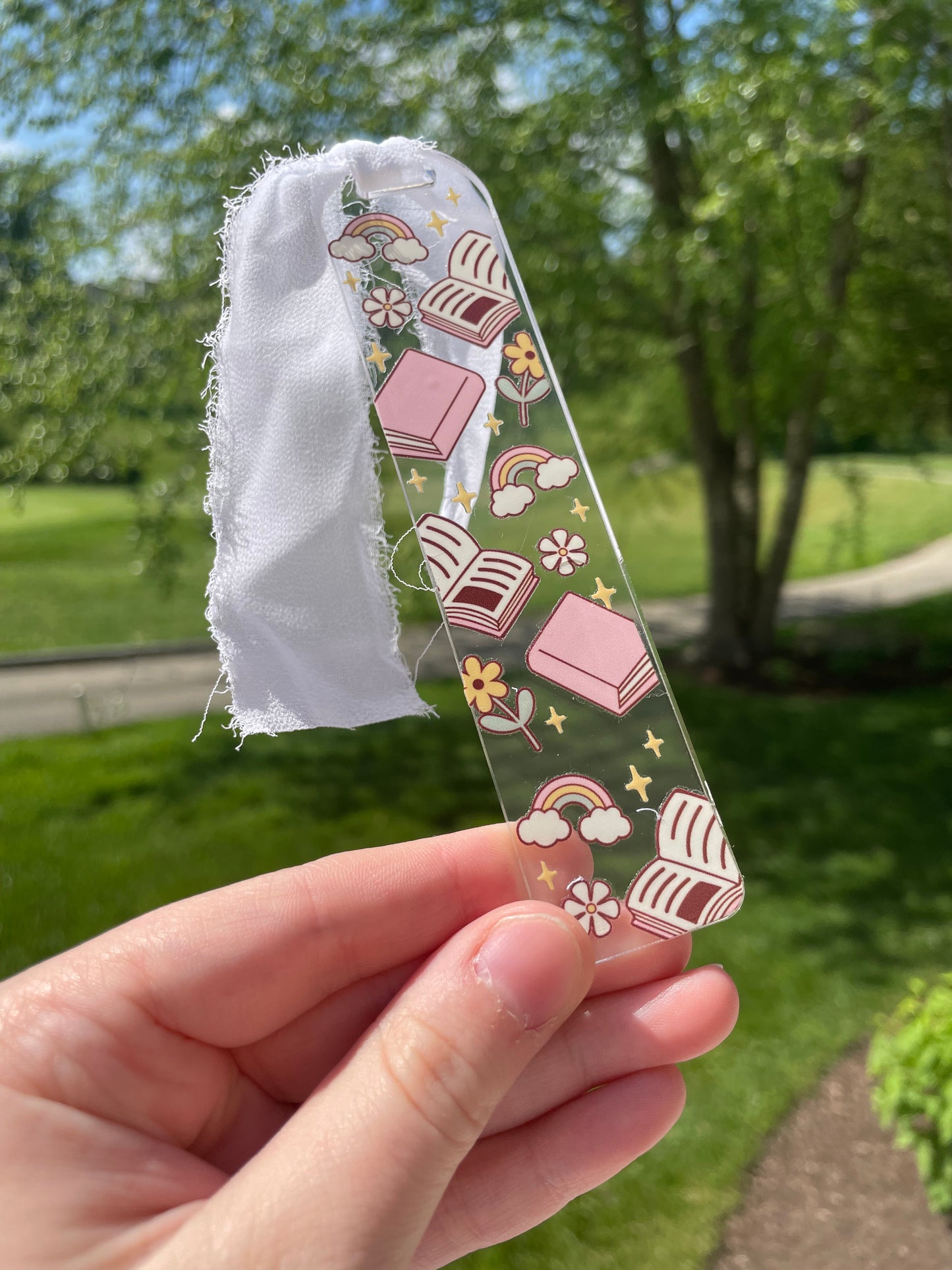 Book Lovers Clear Acrylic Bookmark with Chiffon Ribbon