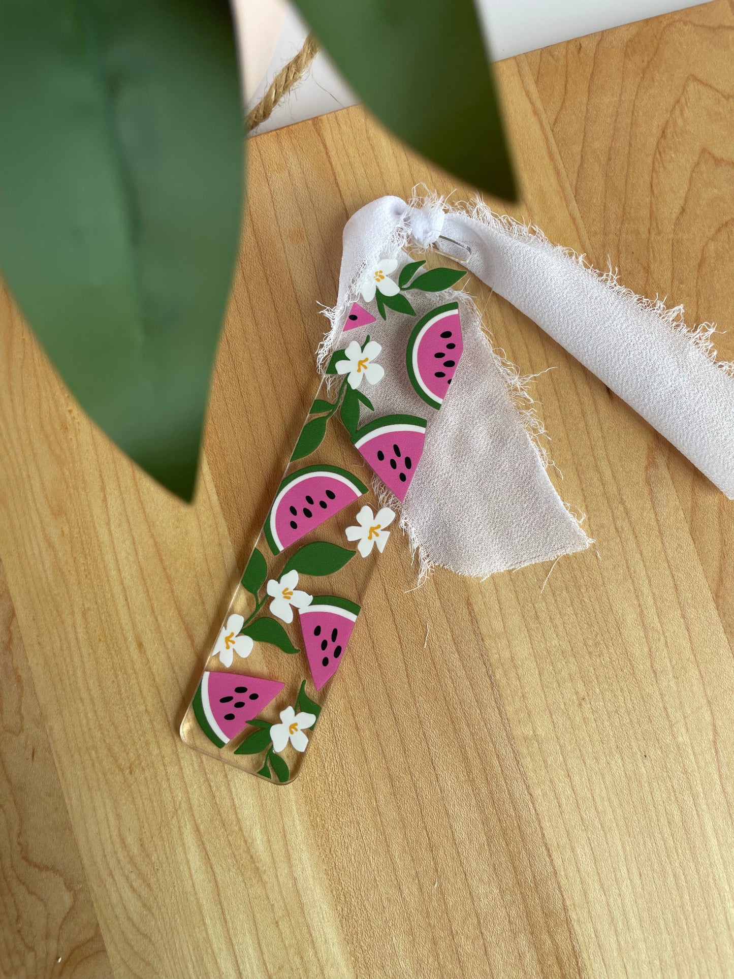 Summer Watermelons Clear Acrylic Bookmark with Chiffon Ribbon