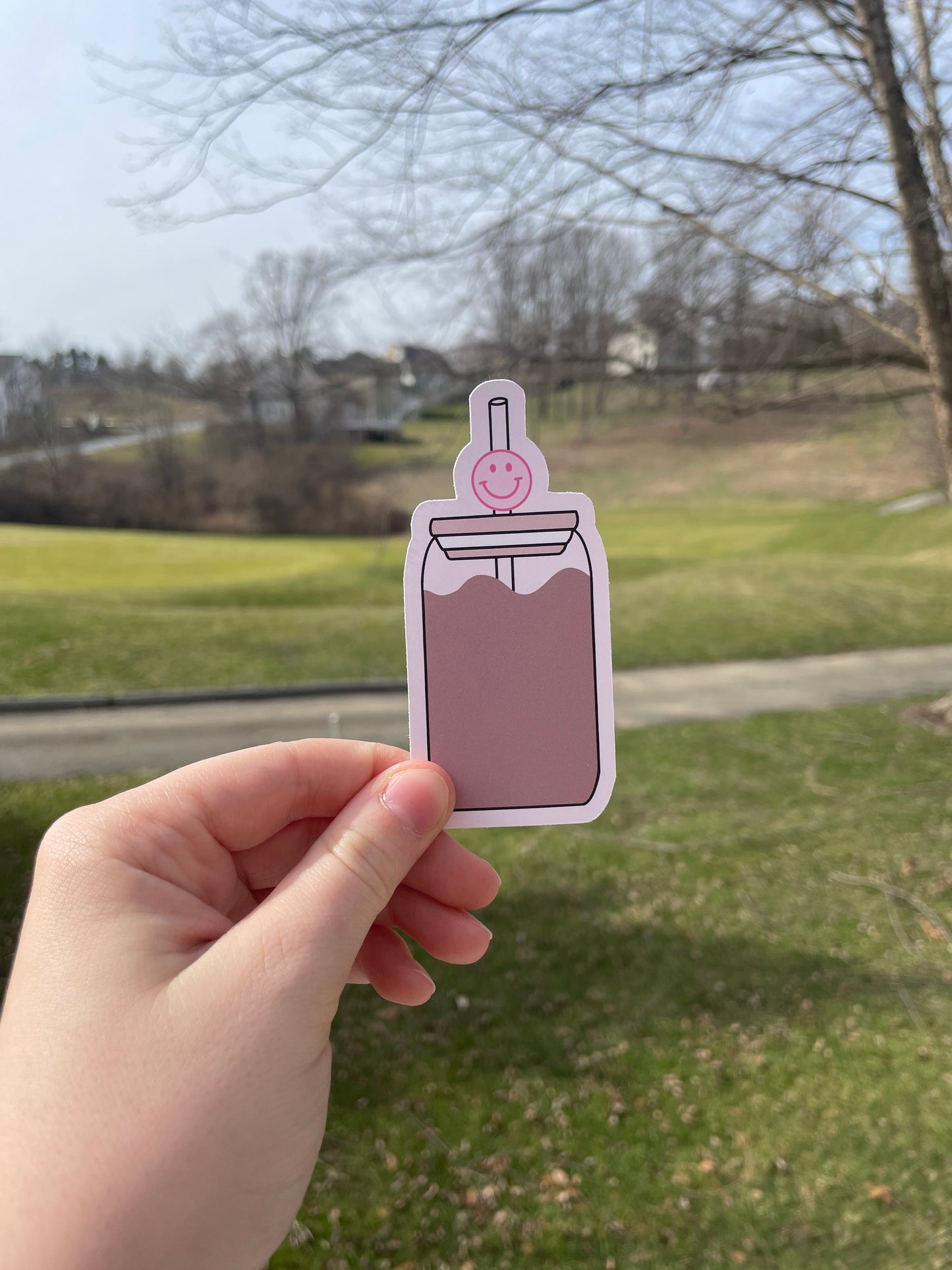 Smiley Iced Coffee Girly Matte Die Cut Sticker