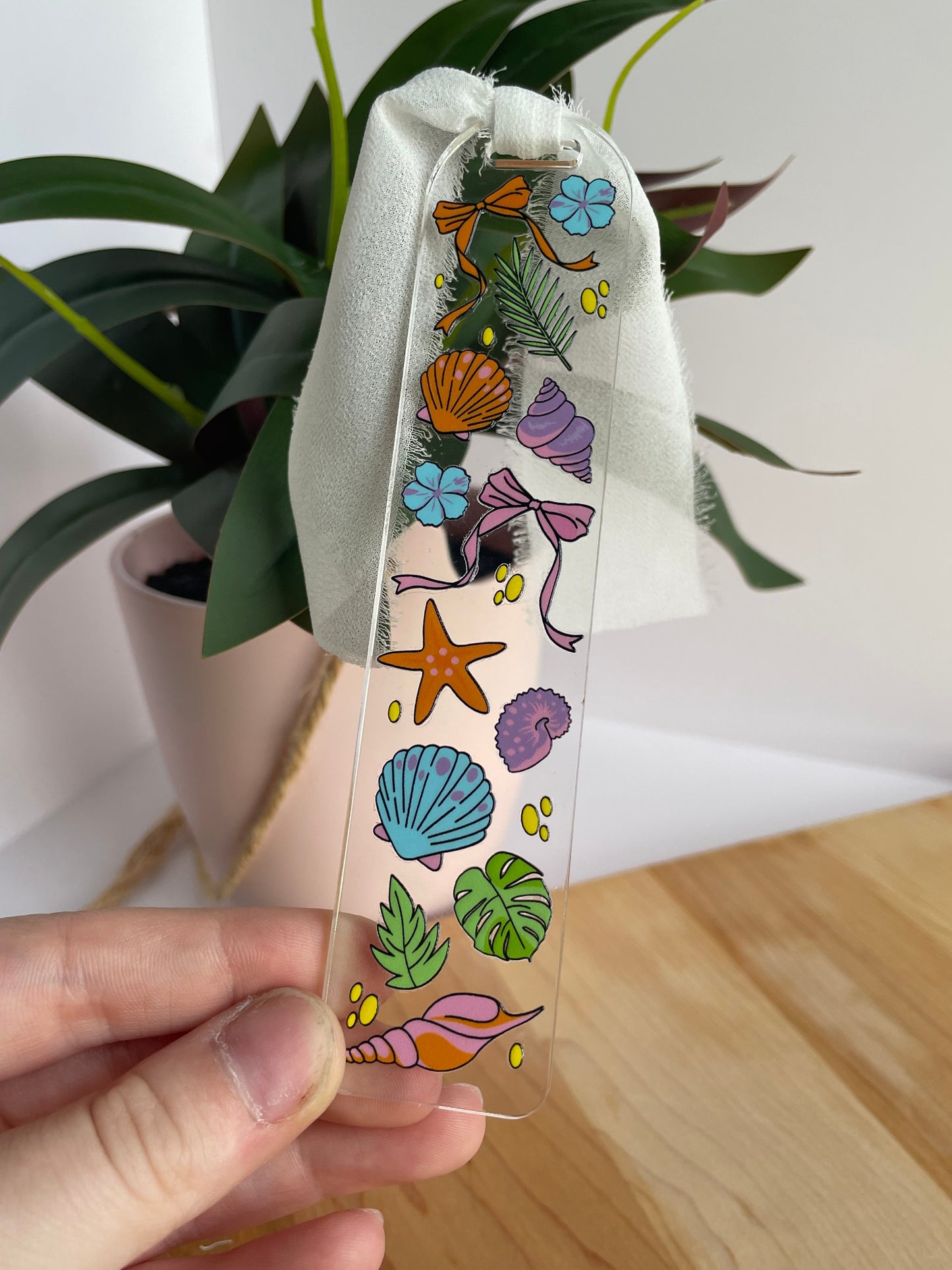Under the Sea Clear Acrylic Bookmark with Chiffon Ribbon
