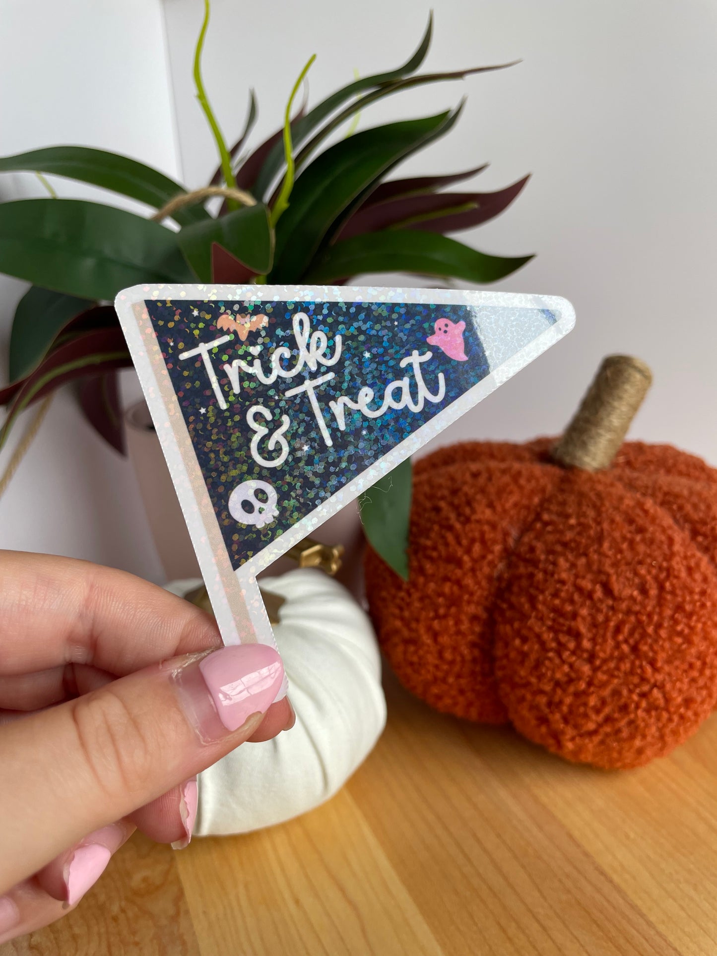 Trick & Treat Pendant Flag Sparkly Glossy Sticker