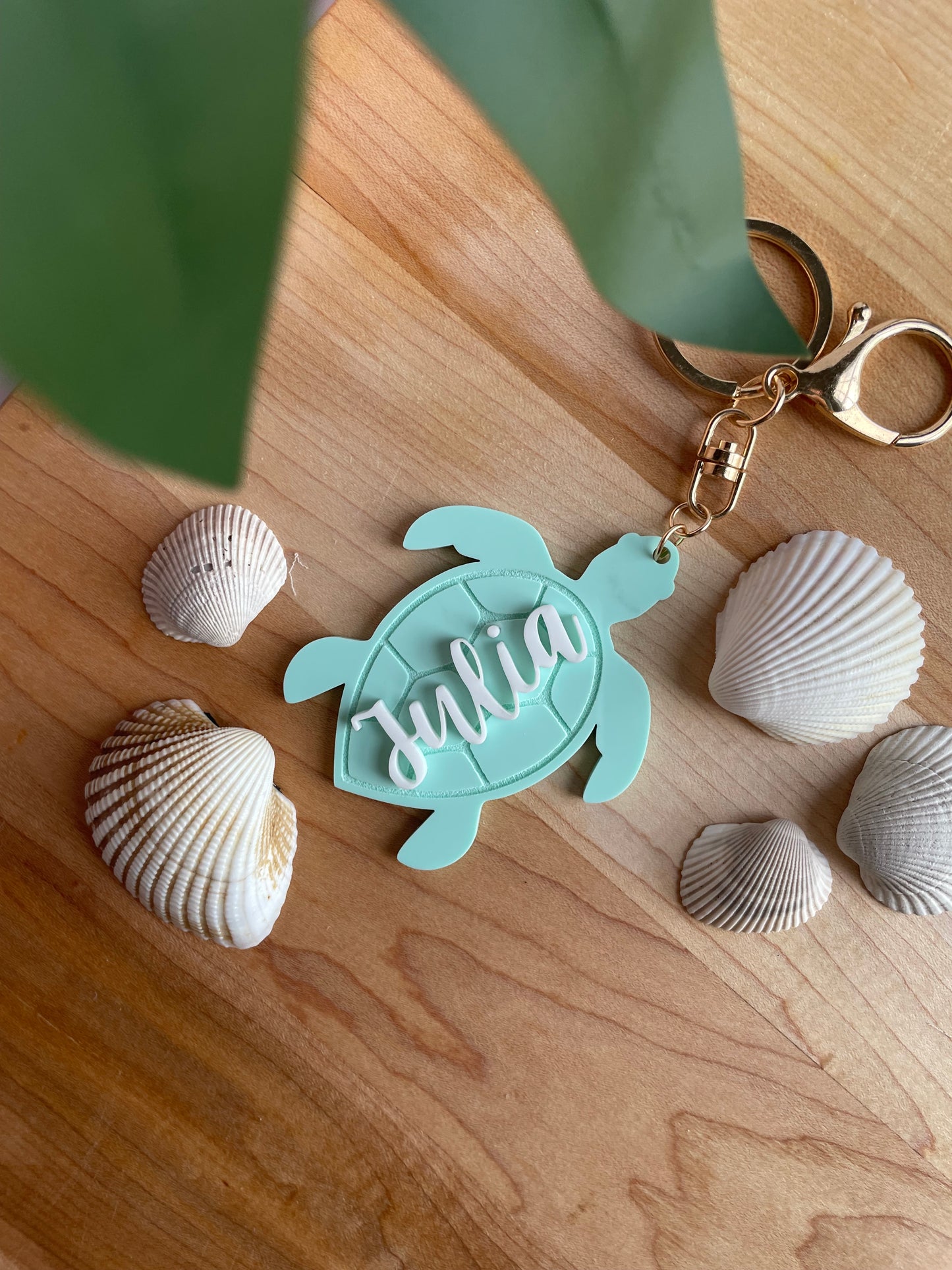 Custom Turtle Keychain with Gold Features