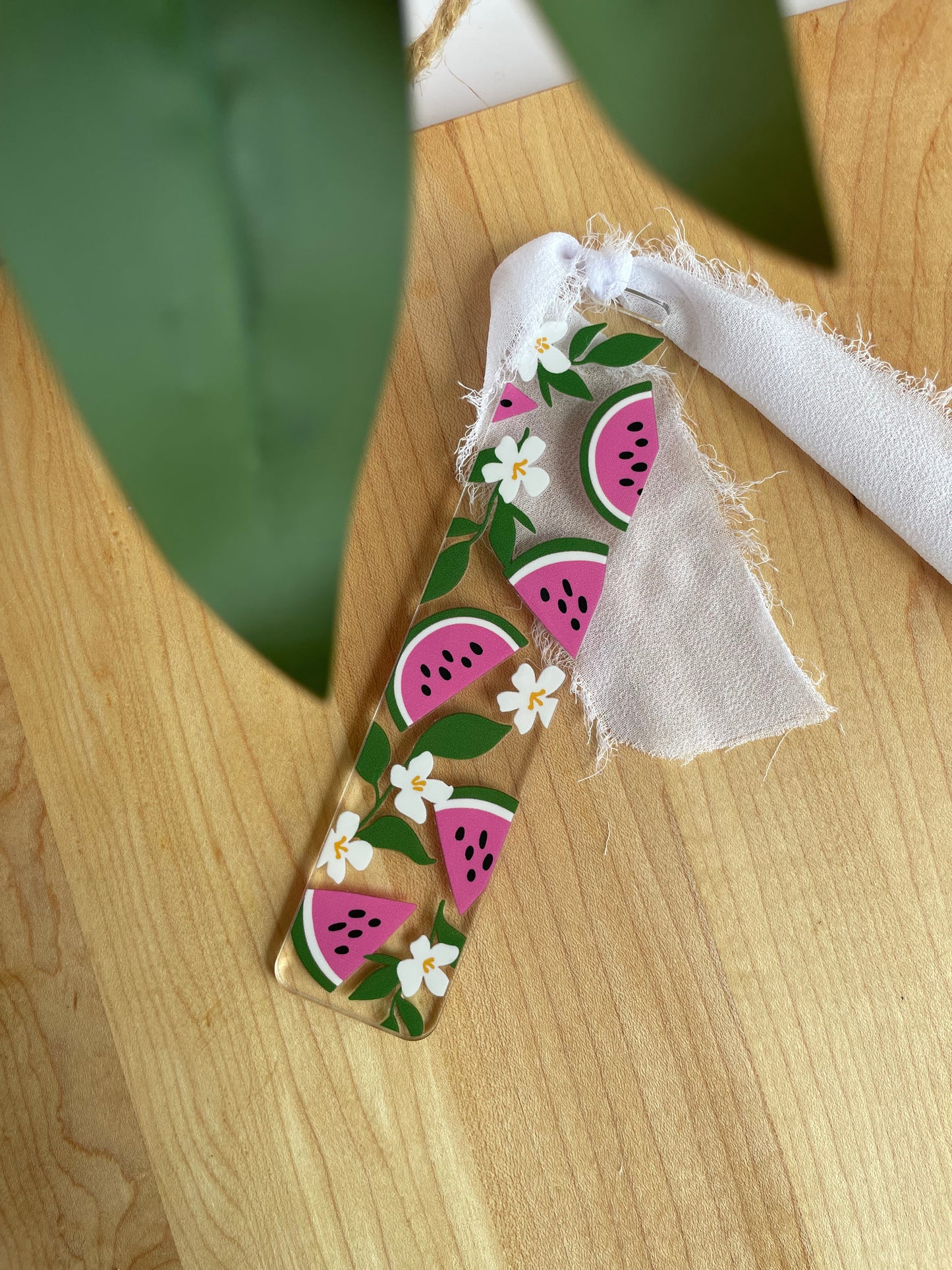 Summer Watermelons Clear Acrylic Bookmark with Chiffon Ribbon