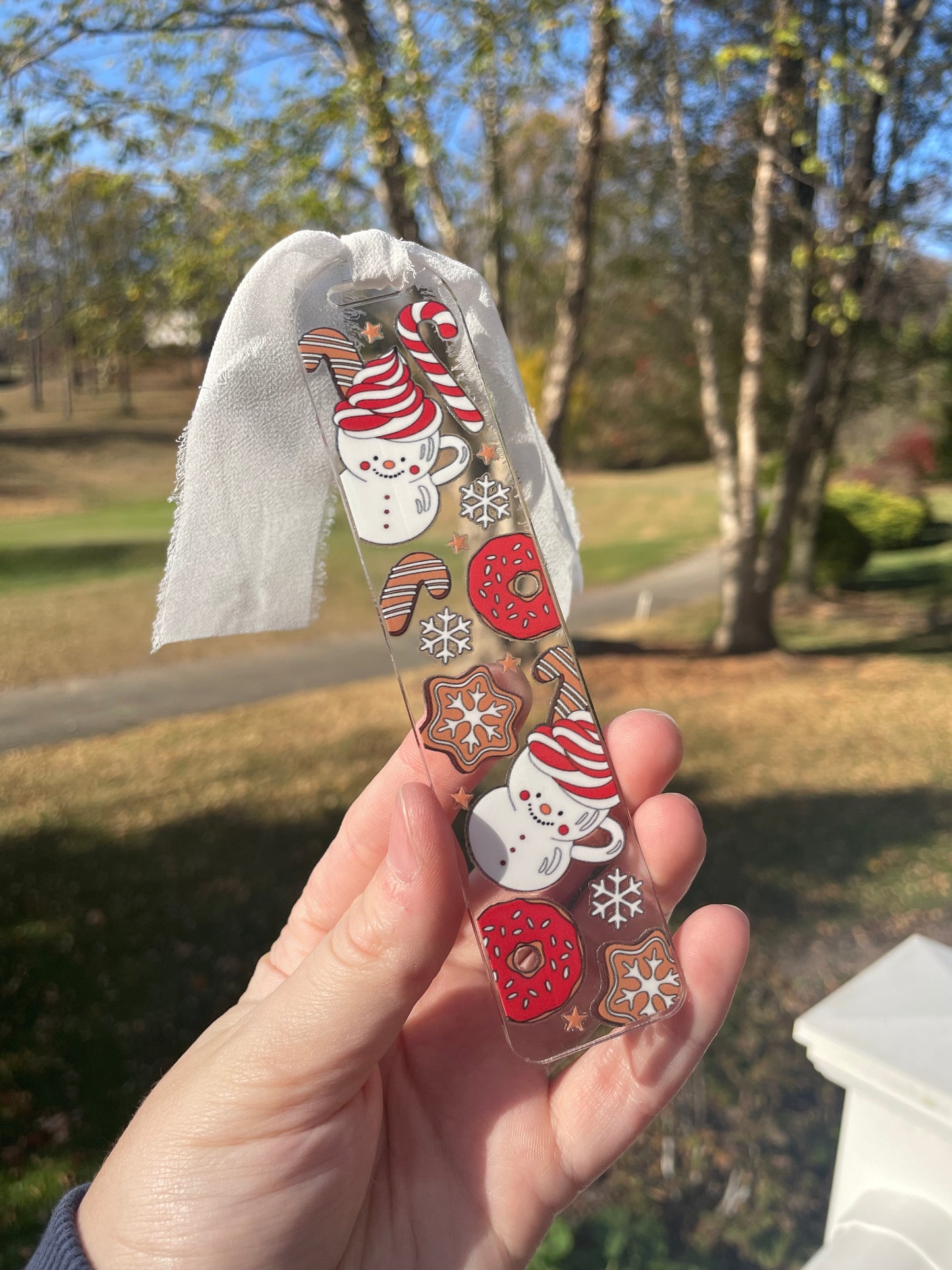 Hot Chocolate and Cookies Clear Acrylic Bookmark with Chiffon Ribbon