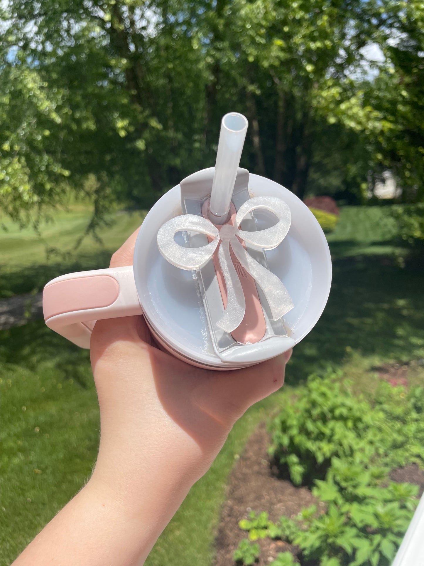 Pearlescent White Pretty Bow 30 and 40 ounce Stanley Topper for Waterbottles