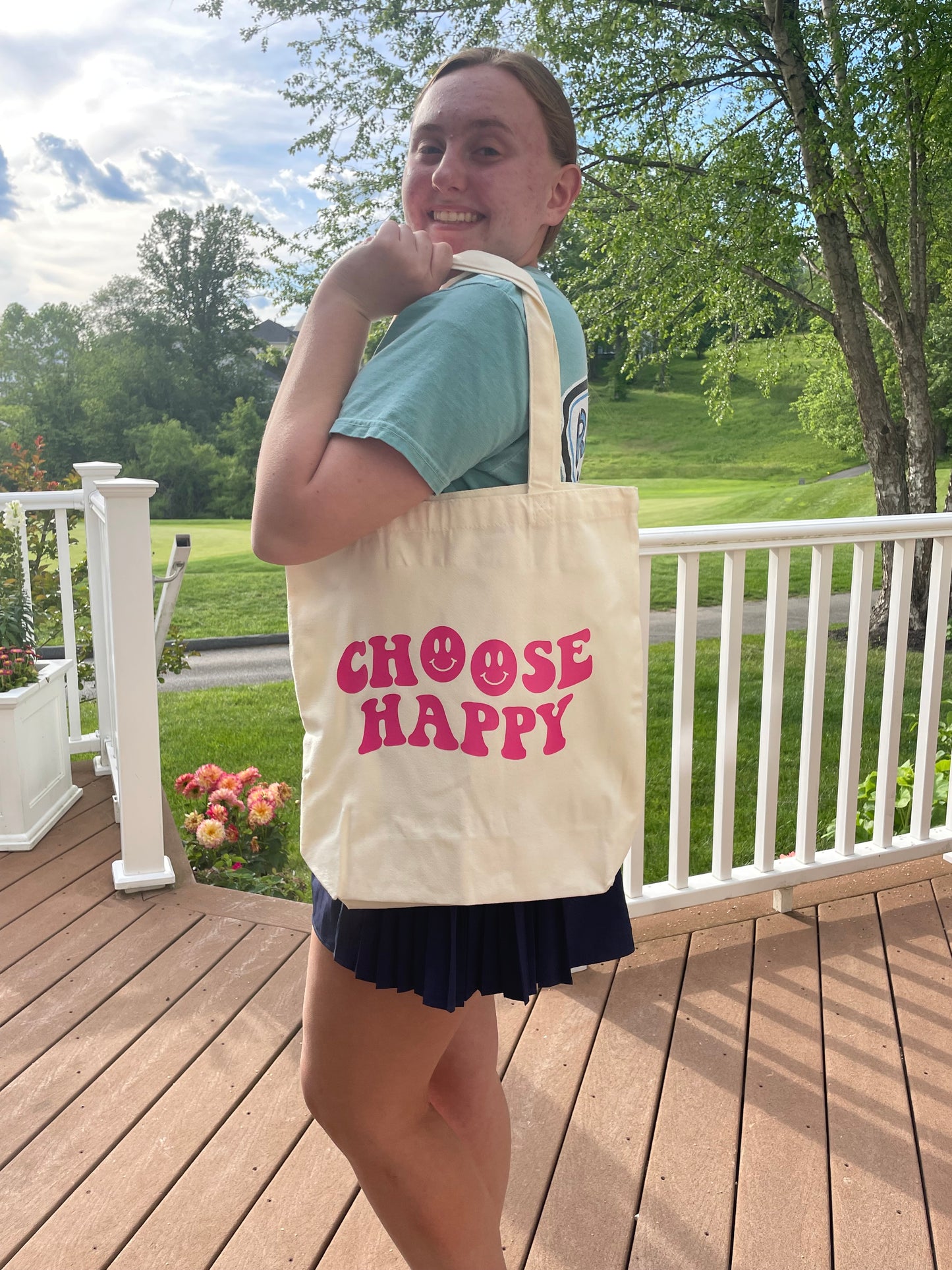 Hot Pink Choose Happy Canvas Tote Bag