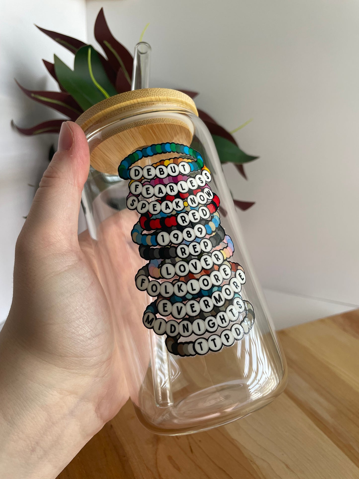 Swiftie Bracelets Glass Cup with Bamboo Lid and Glass Straw