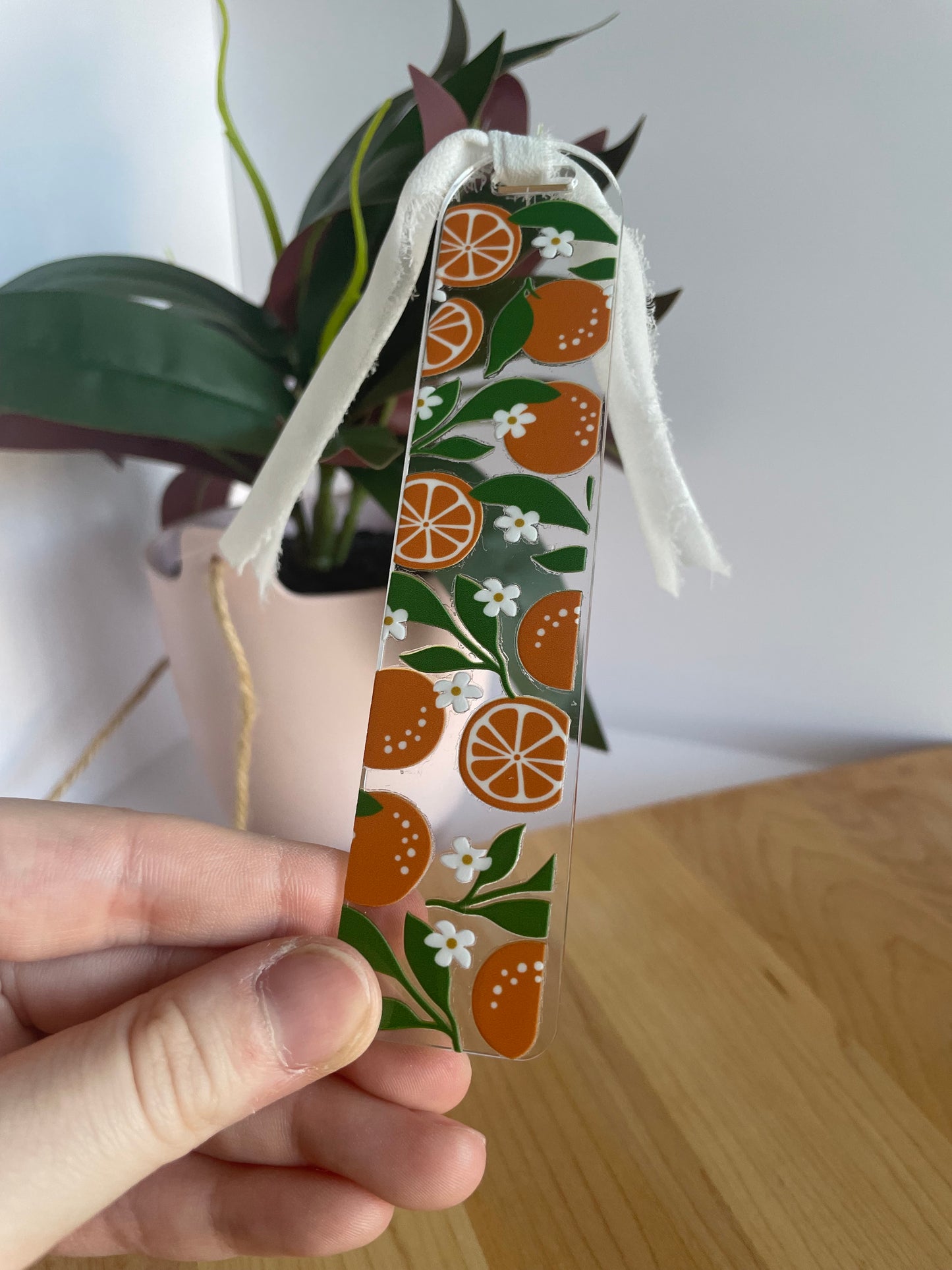 Summer Oranges Clear Acrylic Bookmark with Chiffon Ribbon