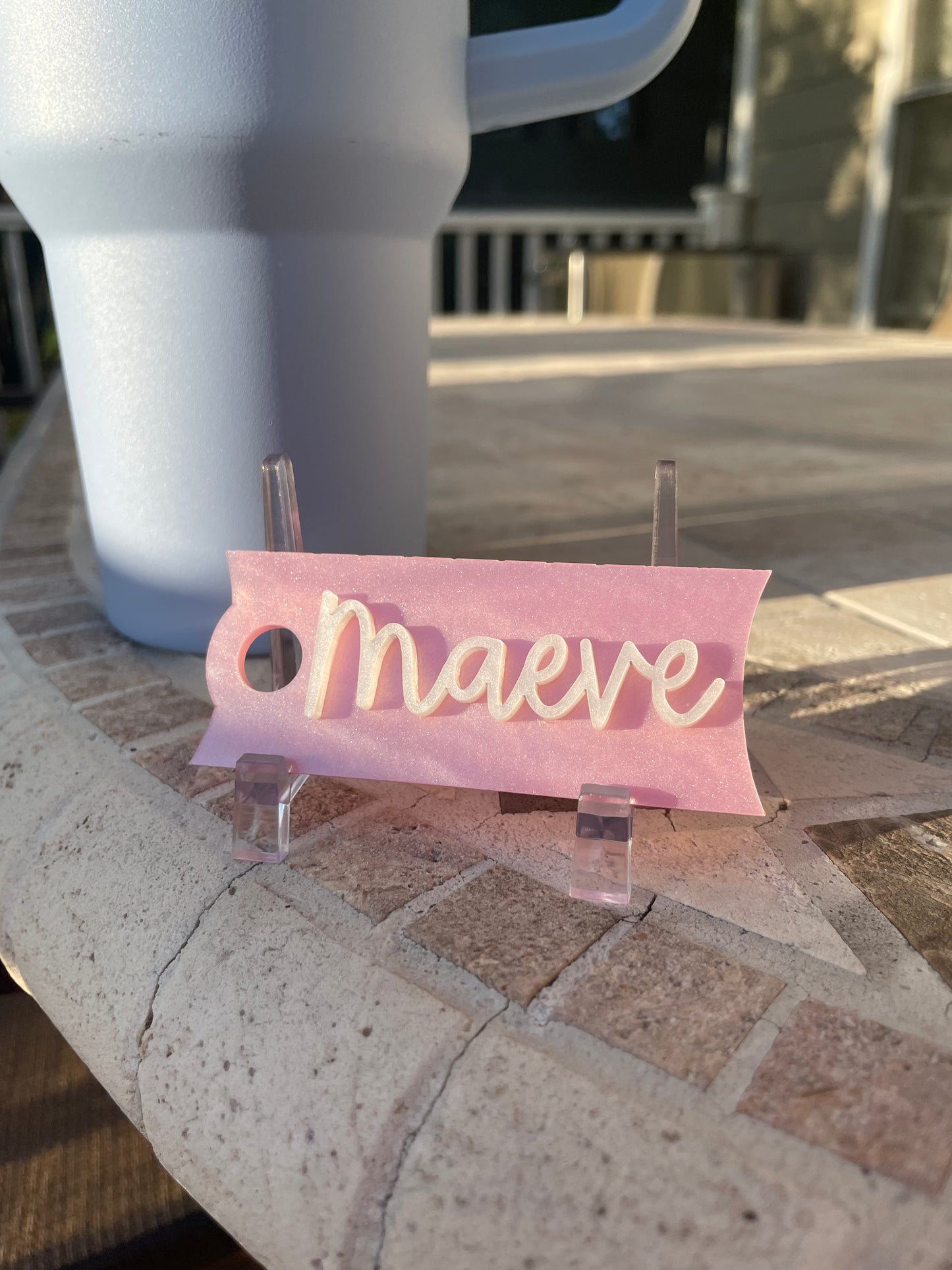 Pearl Pink and White Custom Name 30 and 40 ounce Stanley Topper