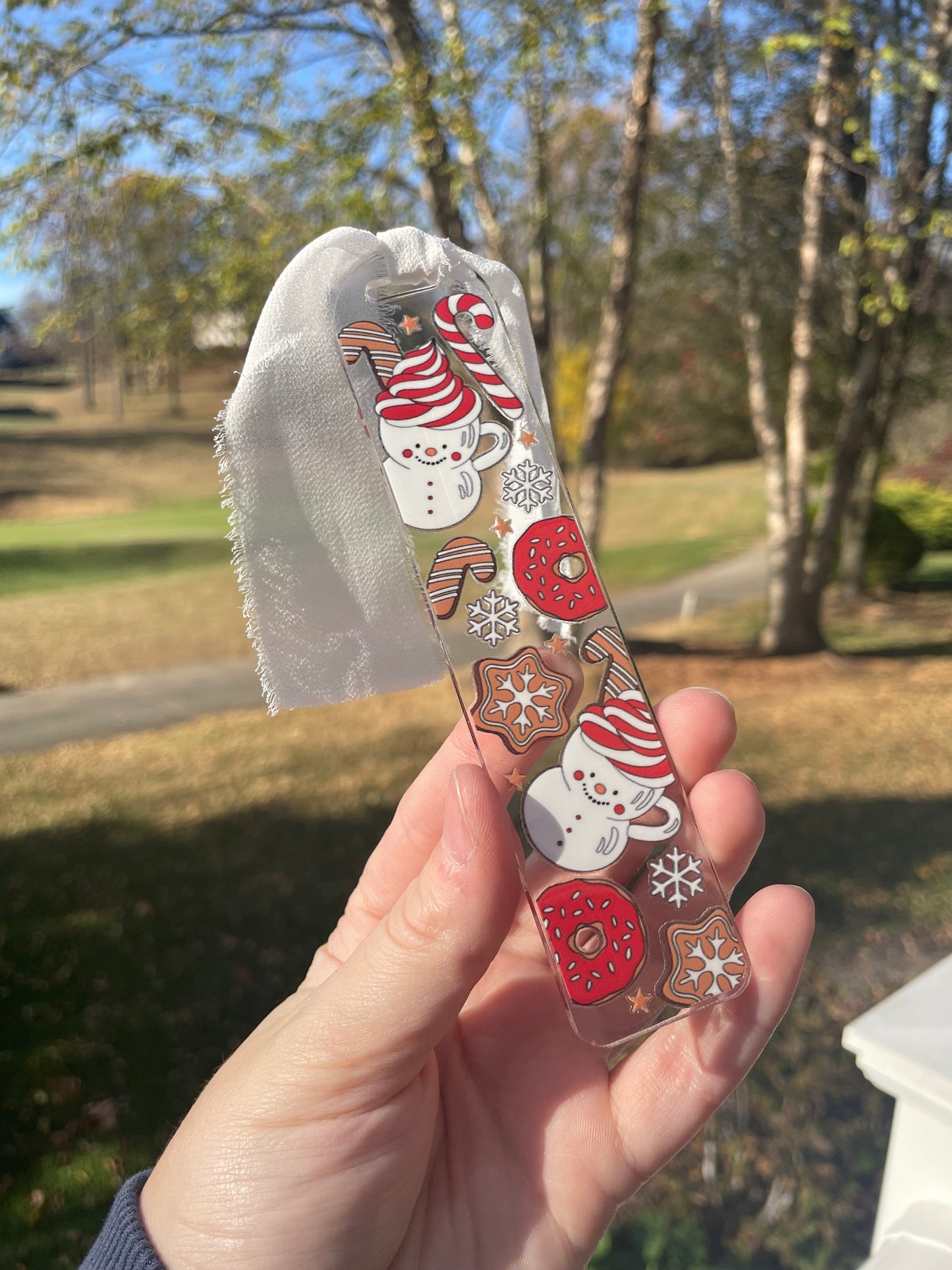 Hot Chocolate and Cookies Clear Acrylic Bookmark with Chiffon Ribbon