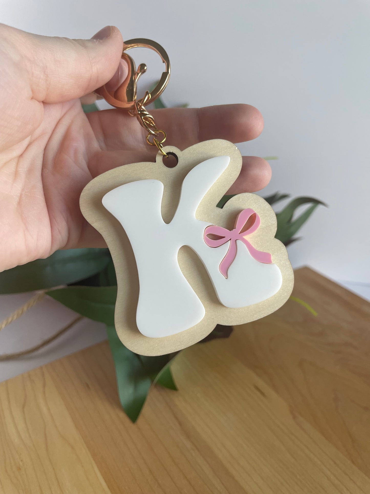 Custom Letter Bow Keychain with Gold Features