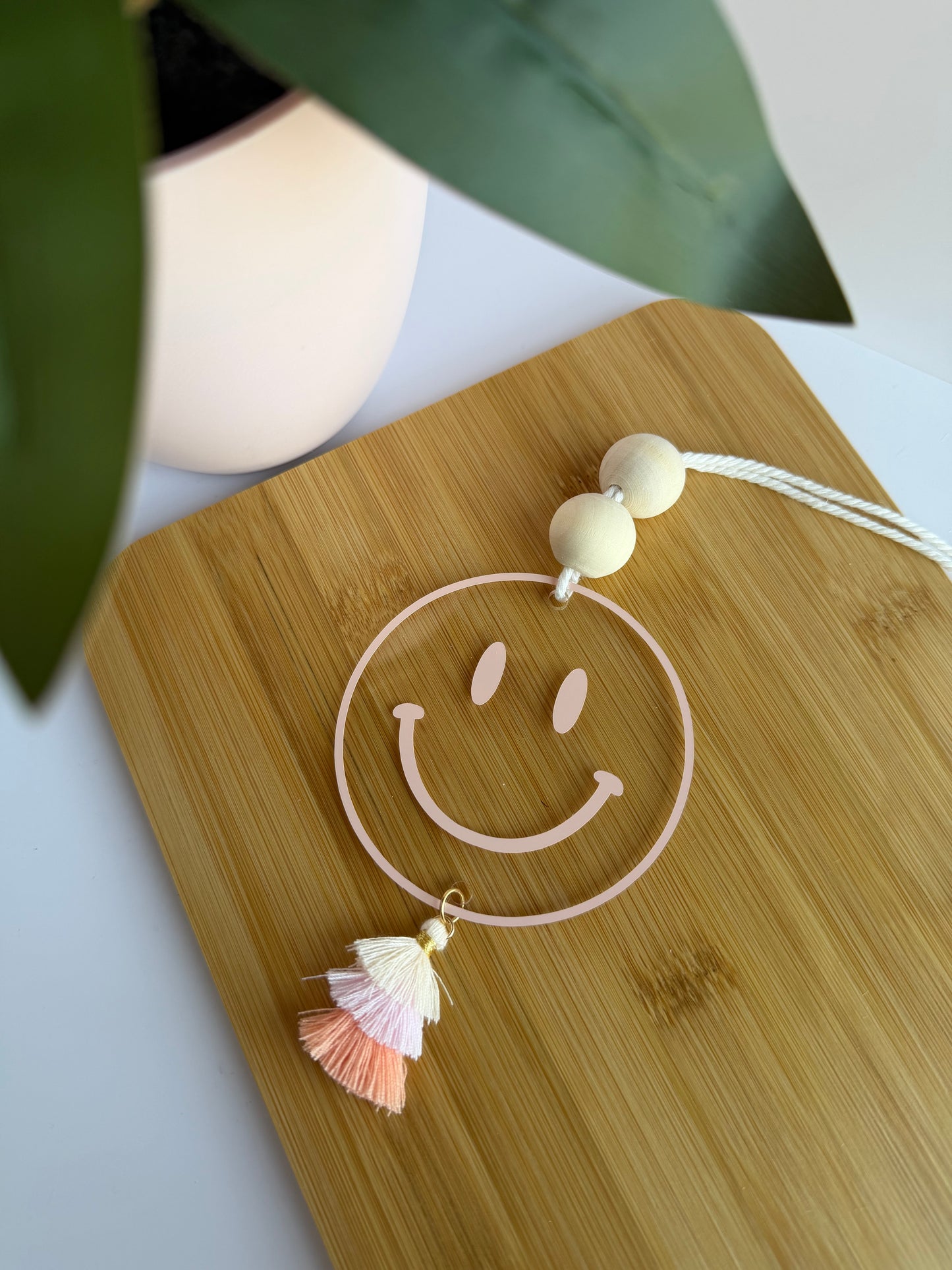 Smiley Face Acrylic Rear View Mirror Car Charm