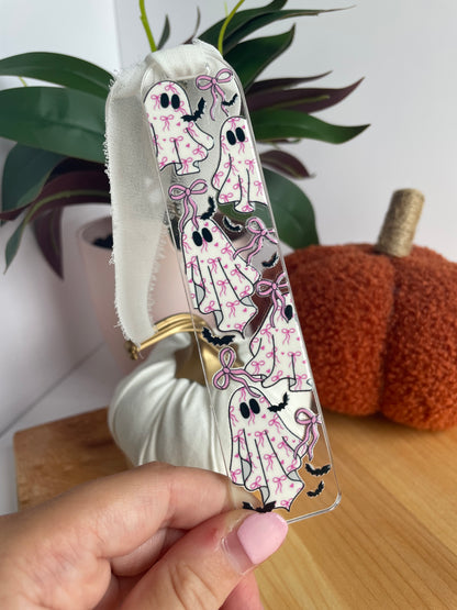 Beautiful Bow Ghosts Clear Acrylic Bookmark with Chiffon Ribbon
