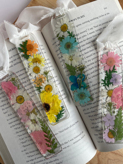 Dried Flower Colorful Bookmarks with Chiffon Ribbon