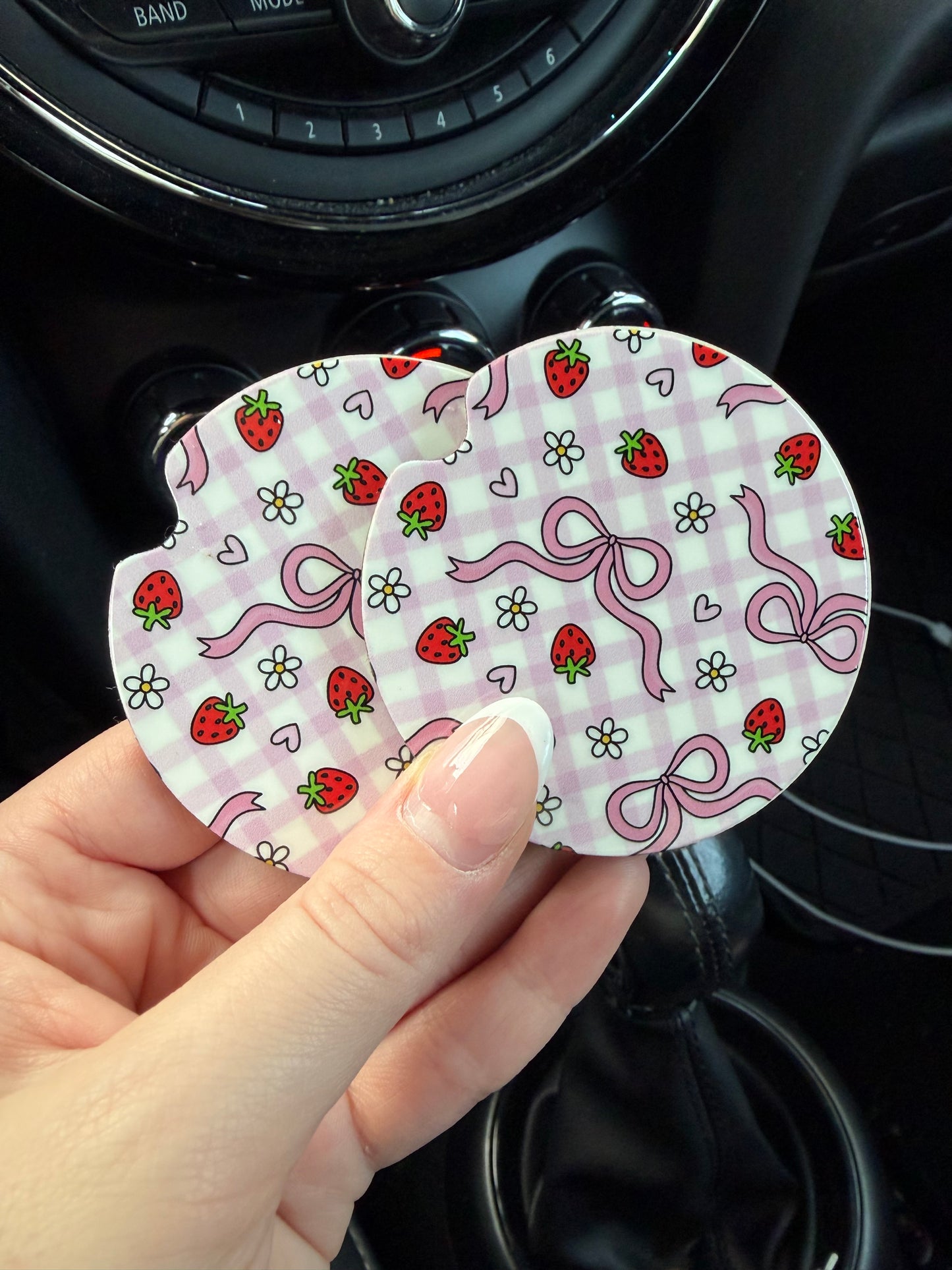 Strawberries, Bows, and Daisies Car Coasters